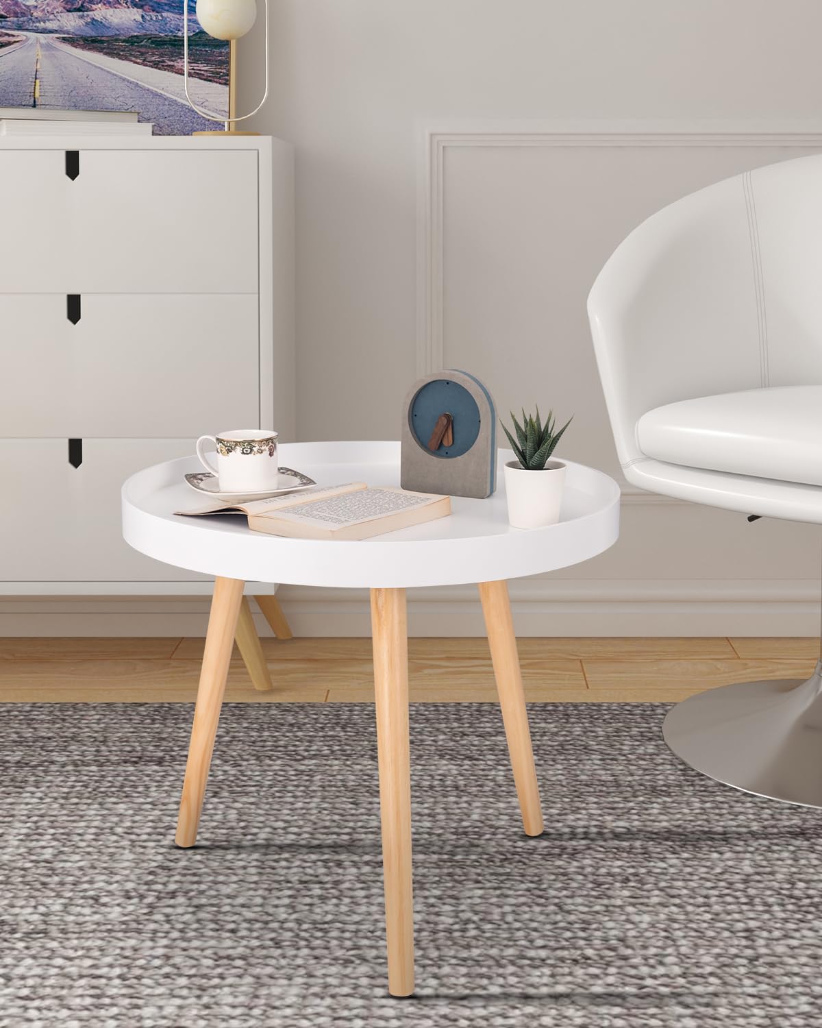 WOLTU Tavolino da Salotto Moderno in Legno Tavolino Basso Decorativo Comodino Piccolo Bianco Quercia 50 x 50 x 44 cm (LxPxH) TS143ws