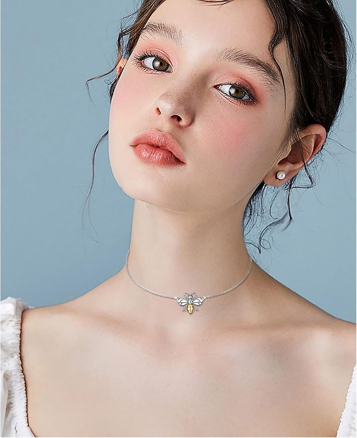 Alphm S925 Sterling Silver Choker honeybee Dainty Bee Pendant Necklac for Women Jewelry - Image 2