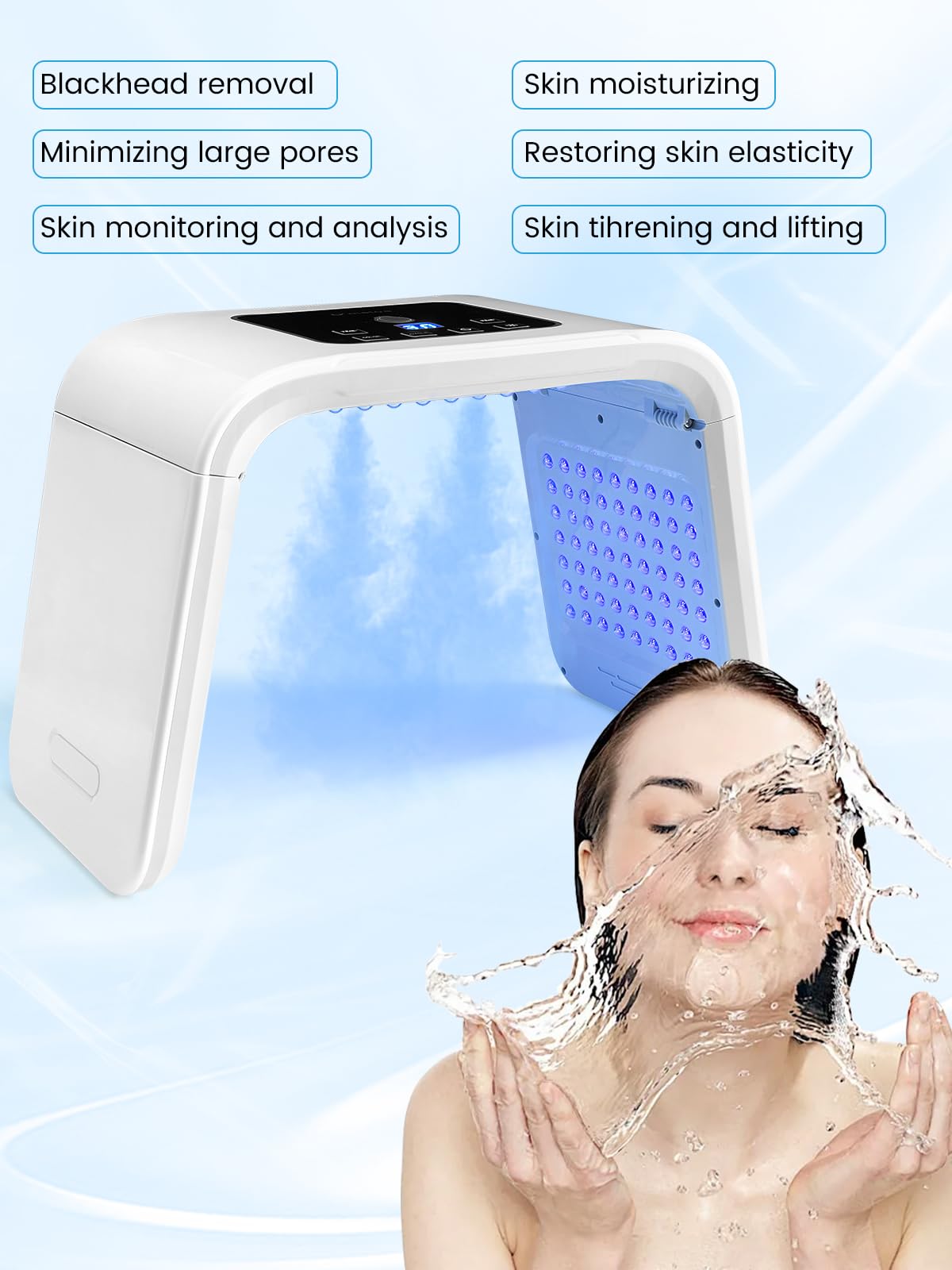 Led Mask Rotlicht Maske Gesicht: YUITONG 7 Arten von Lichtwellen und Zirkulierendes Licht - Sprühfunktion Befeuchtung und Pflege Led Maske Gesicht - 162 LED-Lampen Led Gesichtsmaske Lichttherapie