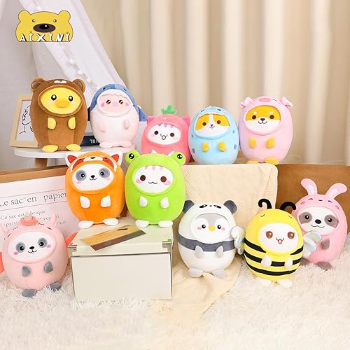 Miniatura 9 de AIXINI Bonita almohada de peluche de conejo perezoso de 8 pulgadas, suave peluche Kawaii perezoso con traje de conejo, regalo para niños