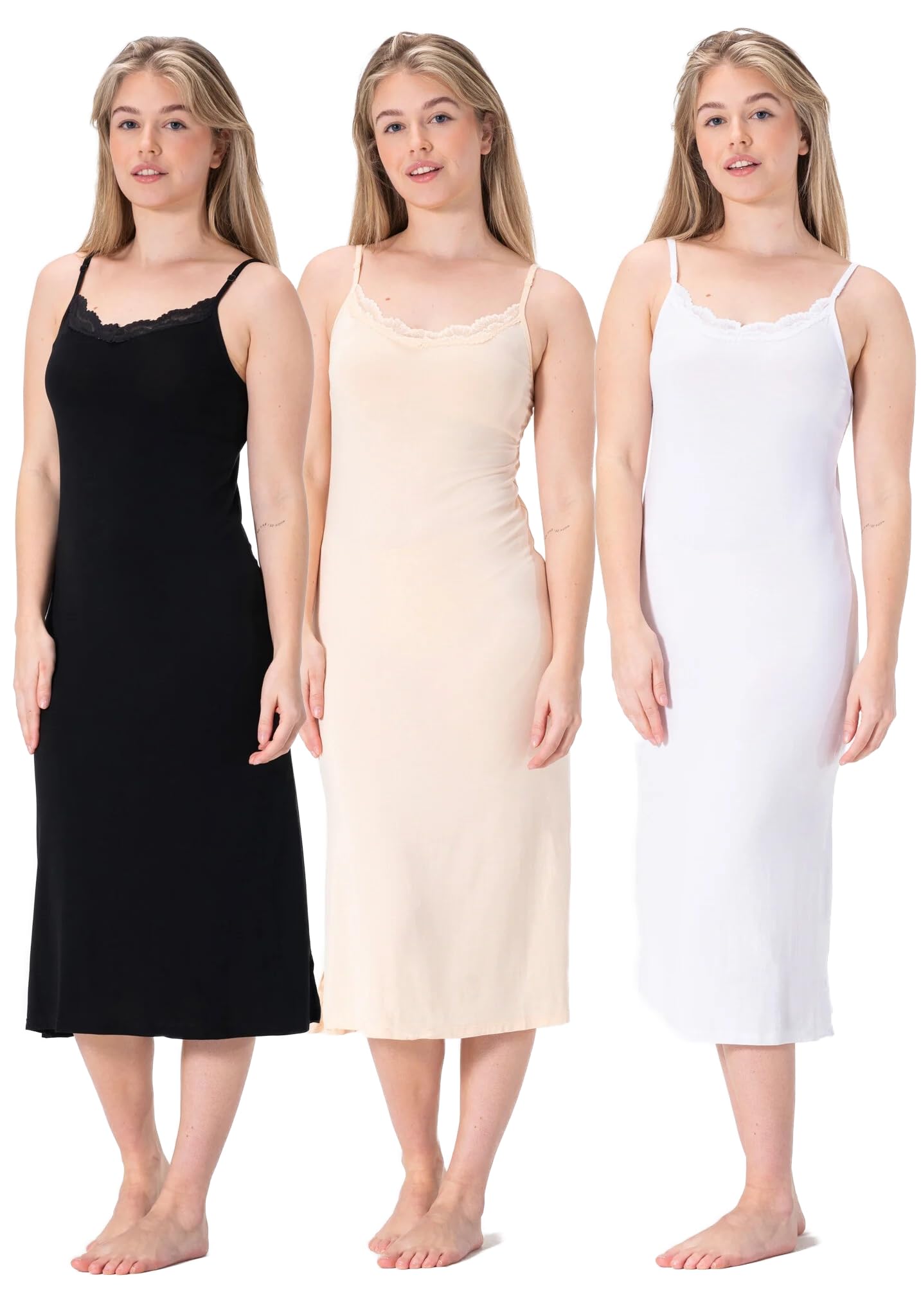 BestSale247 Sous-robe sexy pour femme avec dentelle – en tissu de bambou doux, avec bretelles réglables, sous-vêtement de nuit