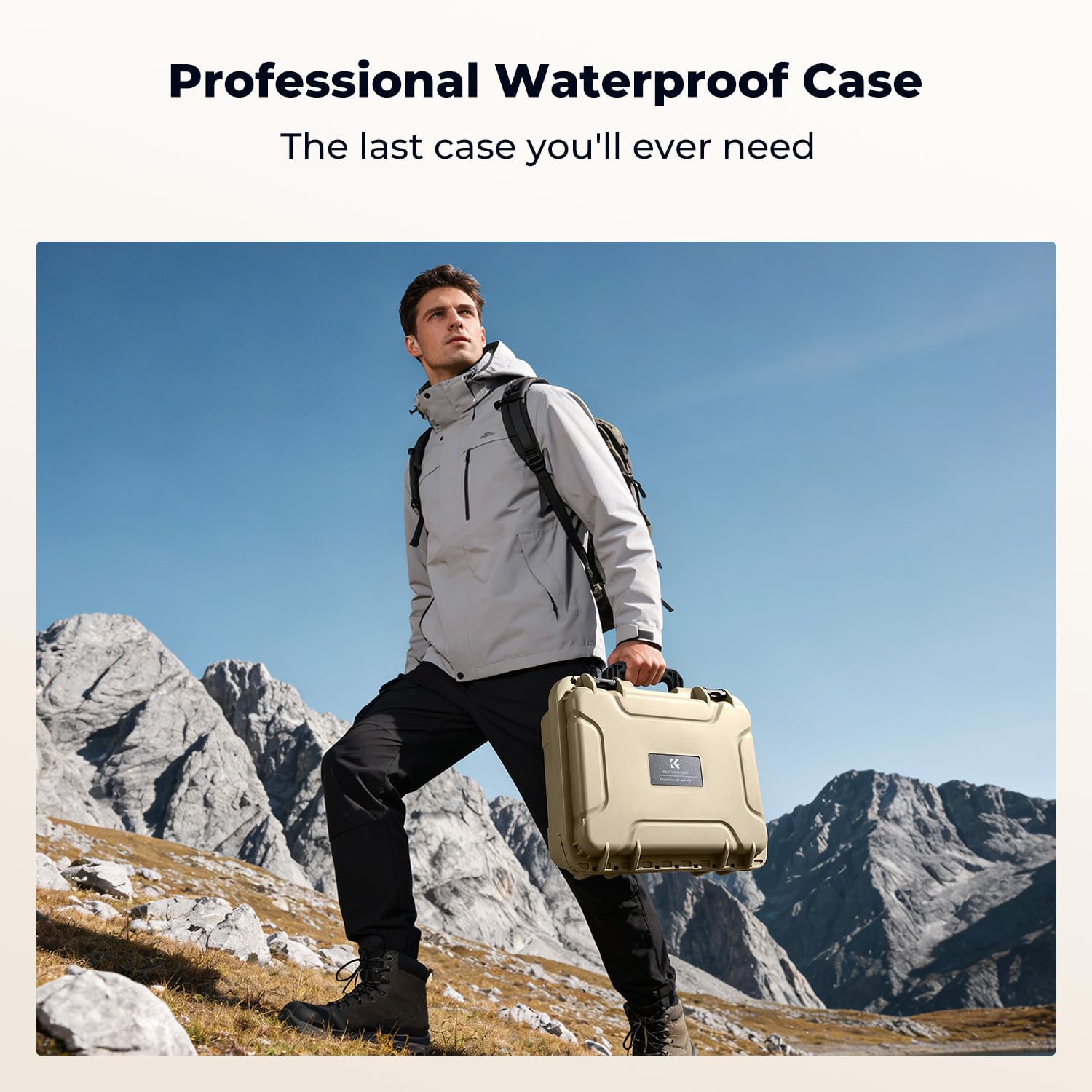 K&F CONCEPT Maletín Rígido, Maletín Fotográfico Exterior Impermeable IP67 y Resistente a los Golpes con Espuma Troquelada para Cámaras, Drones y Lentes | 34.5x29x13.5cm, Beige