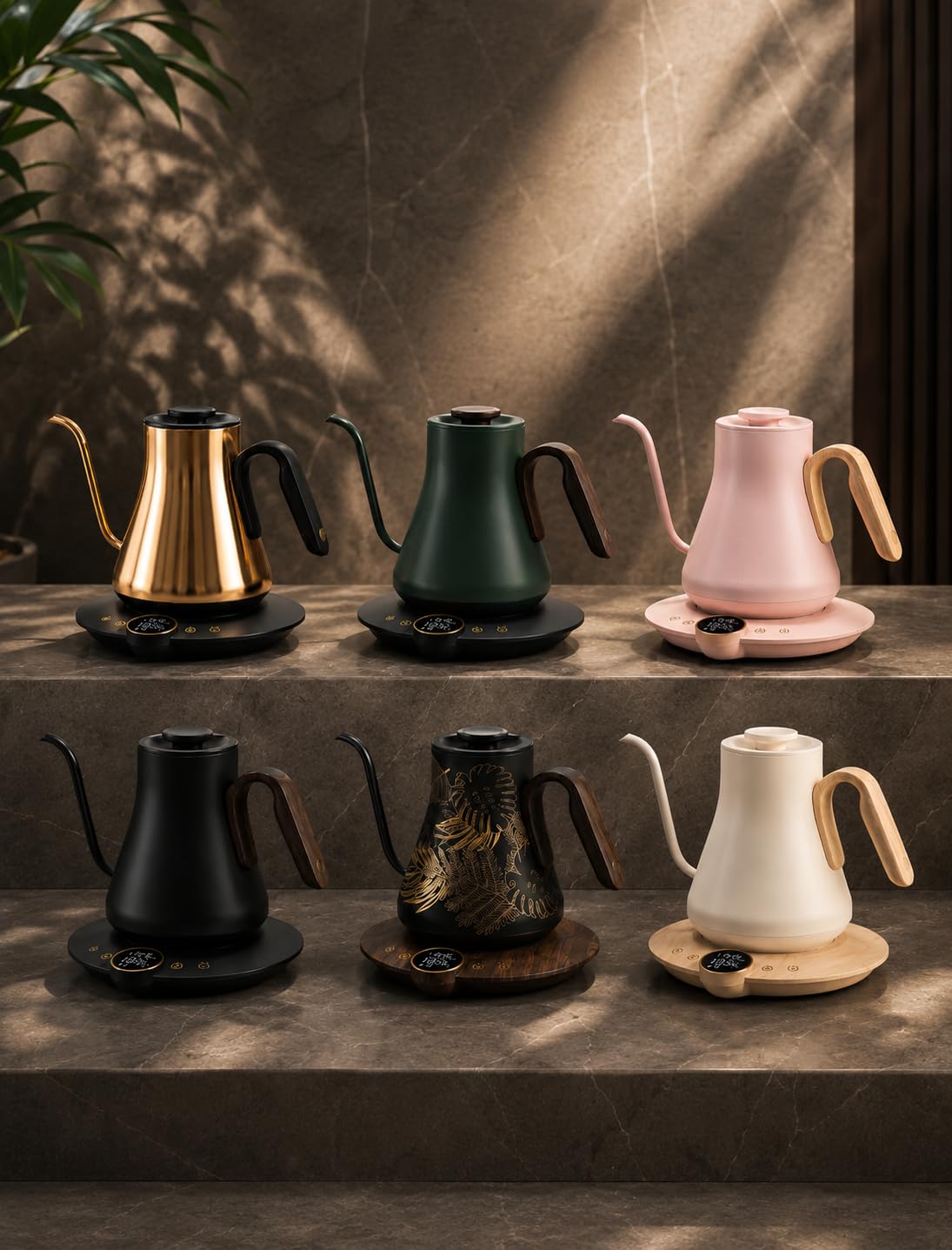 Cocinare Hervidor eléctrico de cuello de cisne, control preciso de temperatura, calentamiento rápido de 1500 W, hervidor de café y té con temporizador de preparación y mantiene el calor, acero