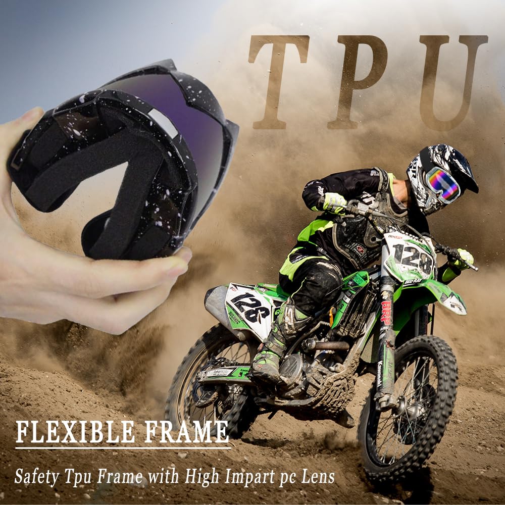 Gafas de Motocross, Gafas Snowboard Espejo, Gafas de motocicleta, ATV Off Road Racing Mx Gafas de equitación a prueba de viento Anti niebla UV Gafas de esquí