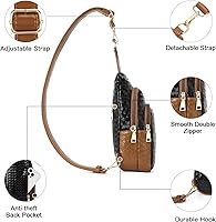 Vista 164 de Telena Riñonera pequeña para mujer, de cuero, cangureras, bolsa de pecho para mujer 3-camel marrón