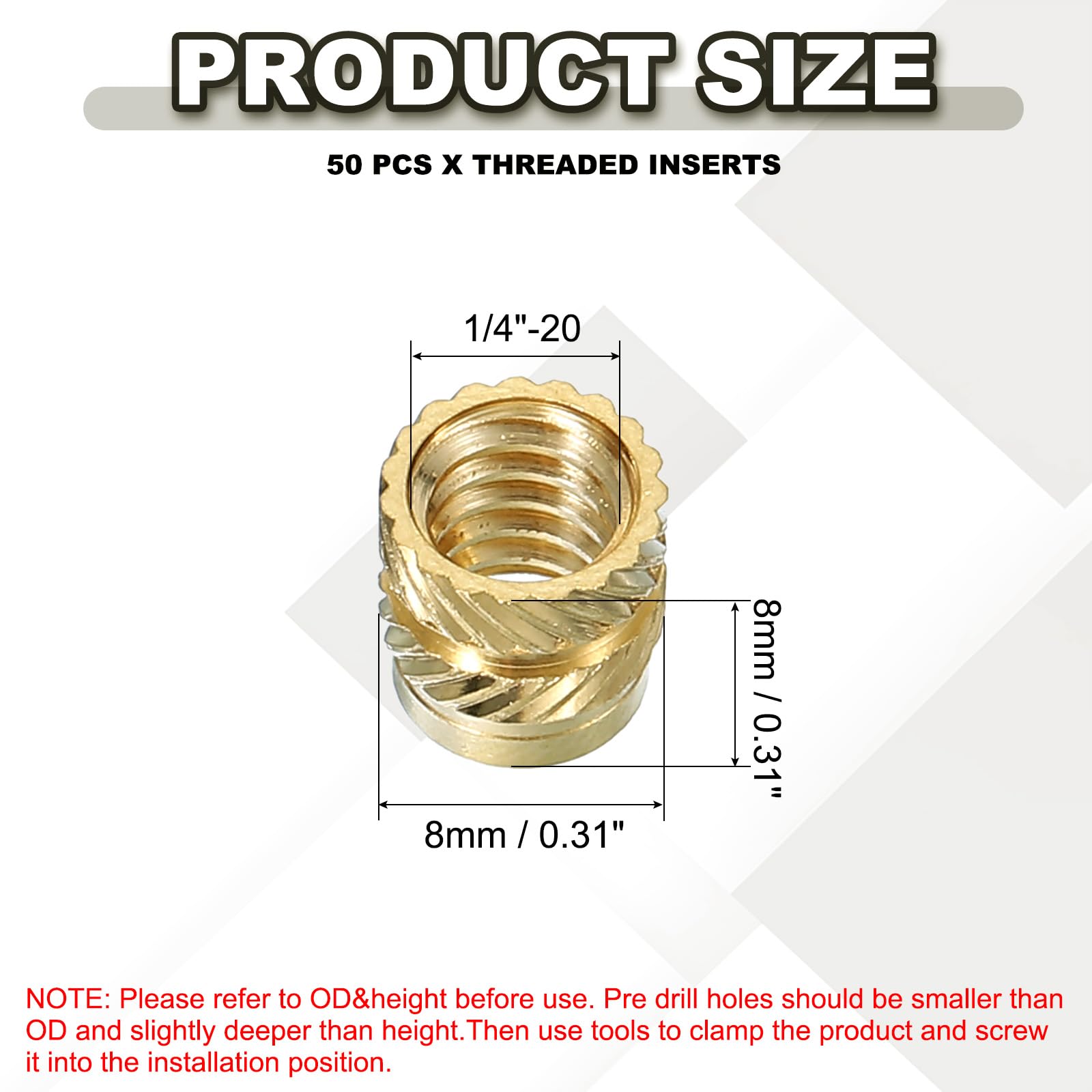 PATIKIL Threaded Inserts 1/4"-20x8x8mm - Image 2