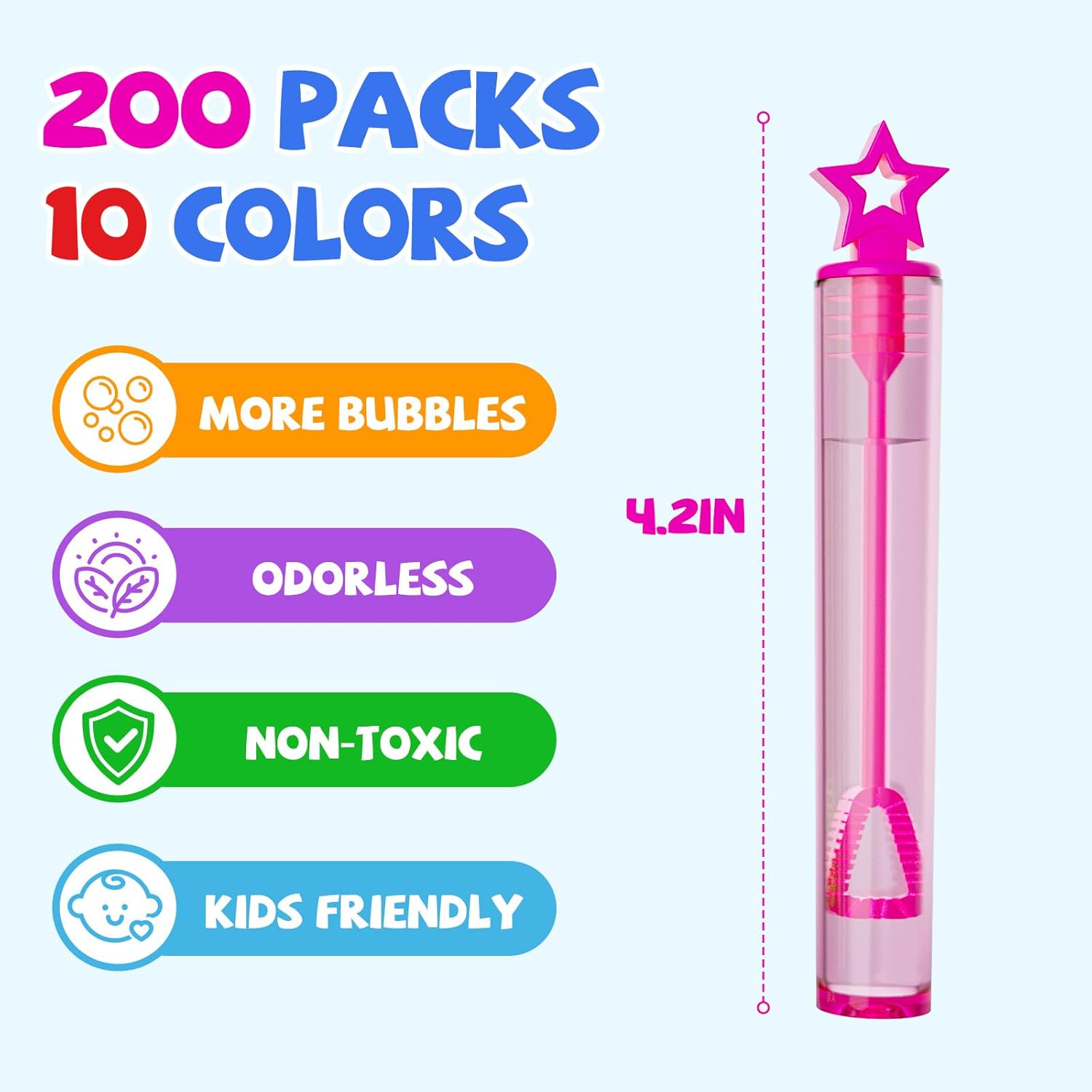EagleStone 200 PCS Mini Bubble Wands in 10 Colors, Bulk Party Favors for Kids, Birthday, Easter Basket Stuffer, Christmas, Valentine’s, Carnival, Classroom Prizes, Goodie Bag Stuffers for Boys & Girls