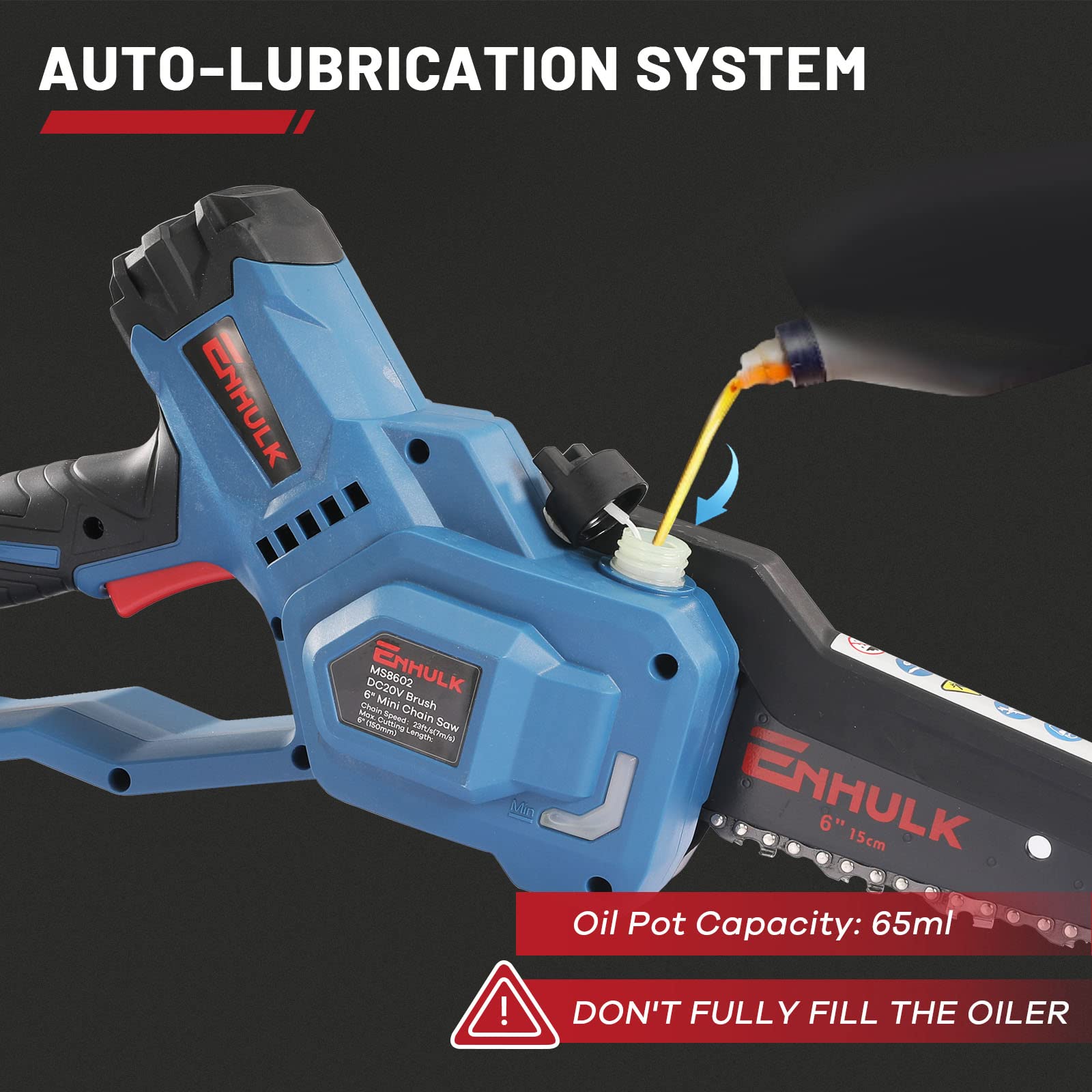 Enhulk Mini Chainsaw Cordless 6-inch with 2 Battery, Handheld Small Chainsaw Battery Powered, Portable Small Chainsaw Cordless with Automatic Oiler, for Tree Branches, Wood, Courtyard, Garden