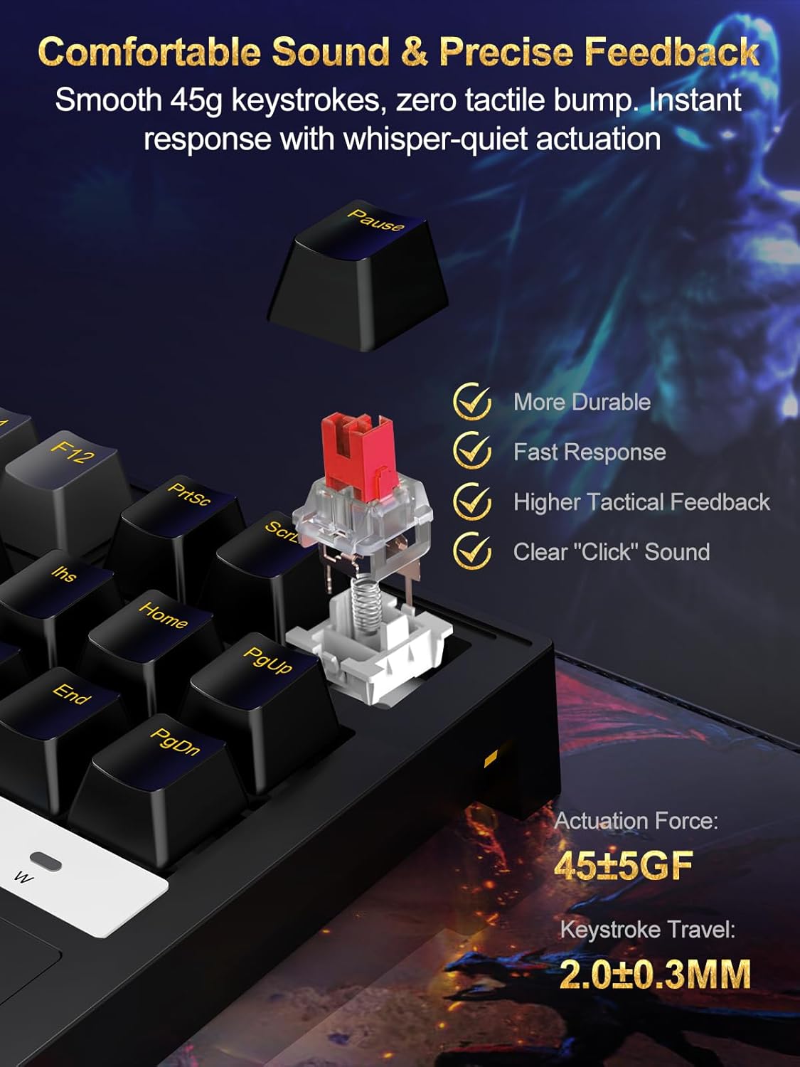 NPET CR87 keyboard displaying various RGB lighting effects