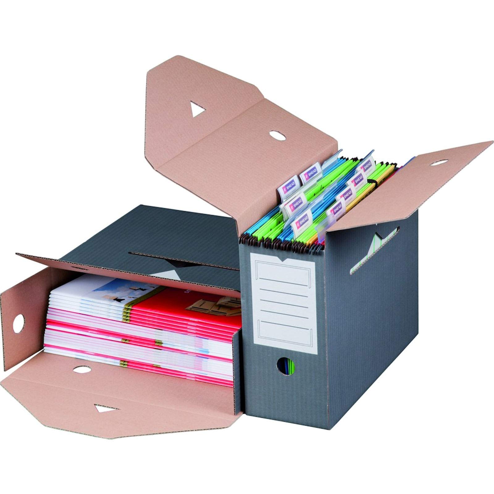 KK Verpackungen Archivboxen für Hängemappen | 100 Stück, 330x120x265mm | Wiederverschließbare Archivschachteln mit Beschriftungsfeldern | Archivkartons mit Grifflöchern, 12cm Rückenbreite