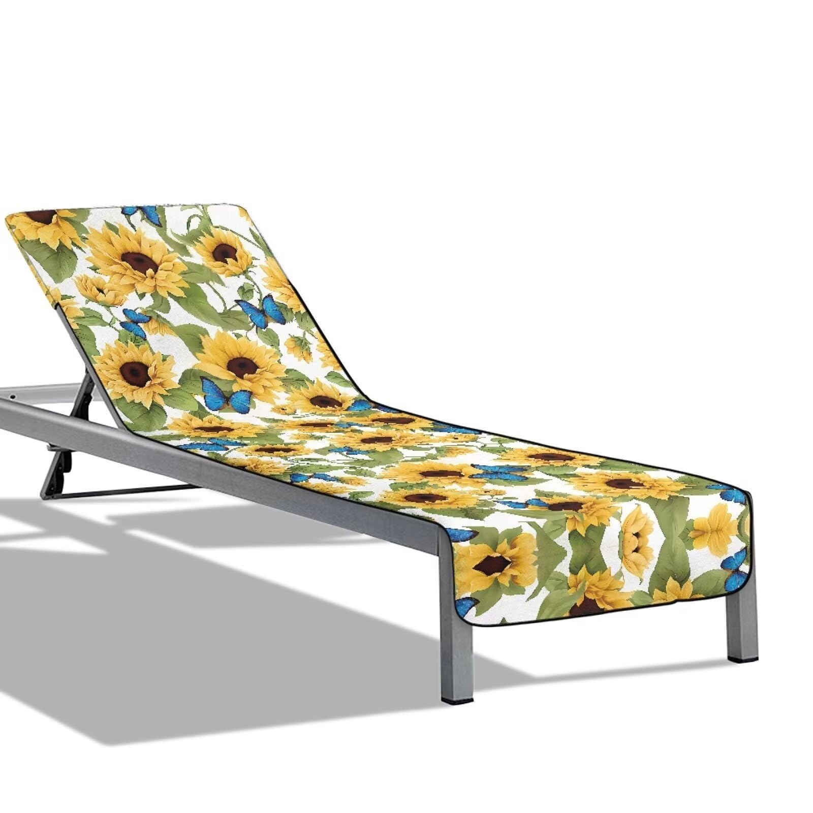 Kathyboom Sunflower Beach Chair Towel Super Absorbent Beach Mat Quick Dry Beach Blankets Stretchable Pool Lounger Chair Cover Beach Chair Cover Machine Washable