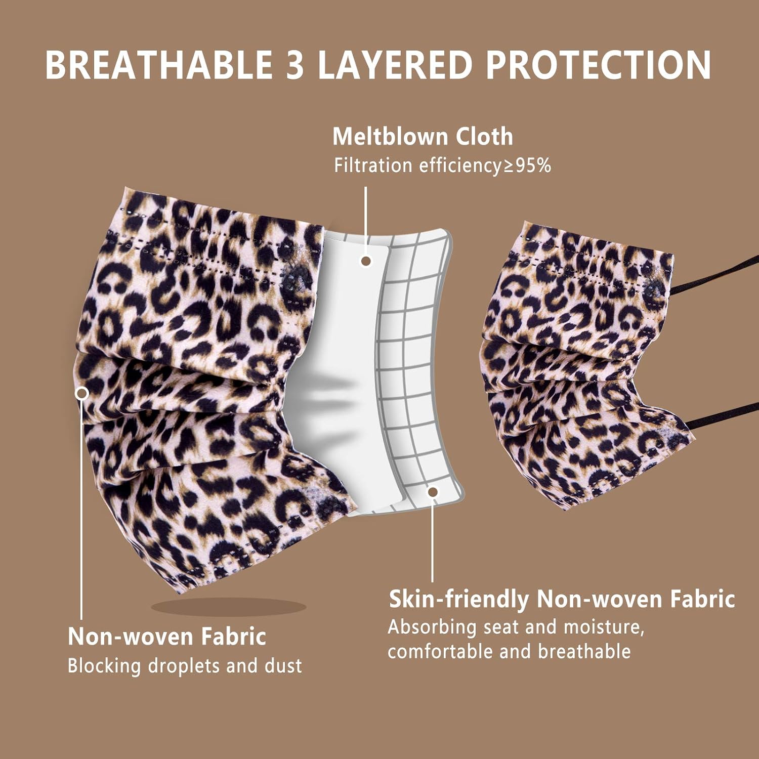 Disposable Face Masks with Designs Cute Face Mask 3 Ply Cheetah Print 50 Pcs : Industrial & Scientific