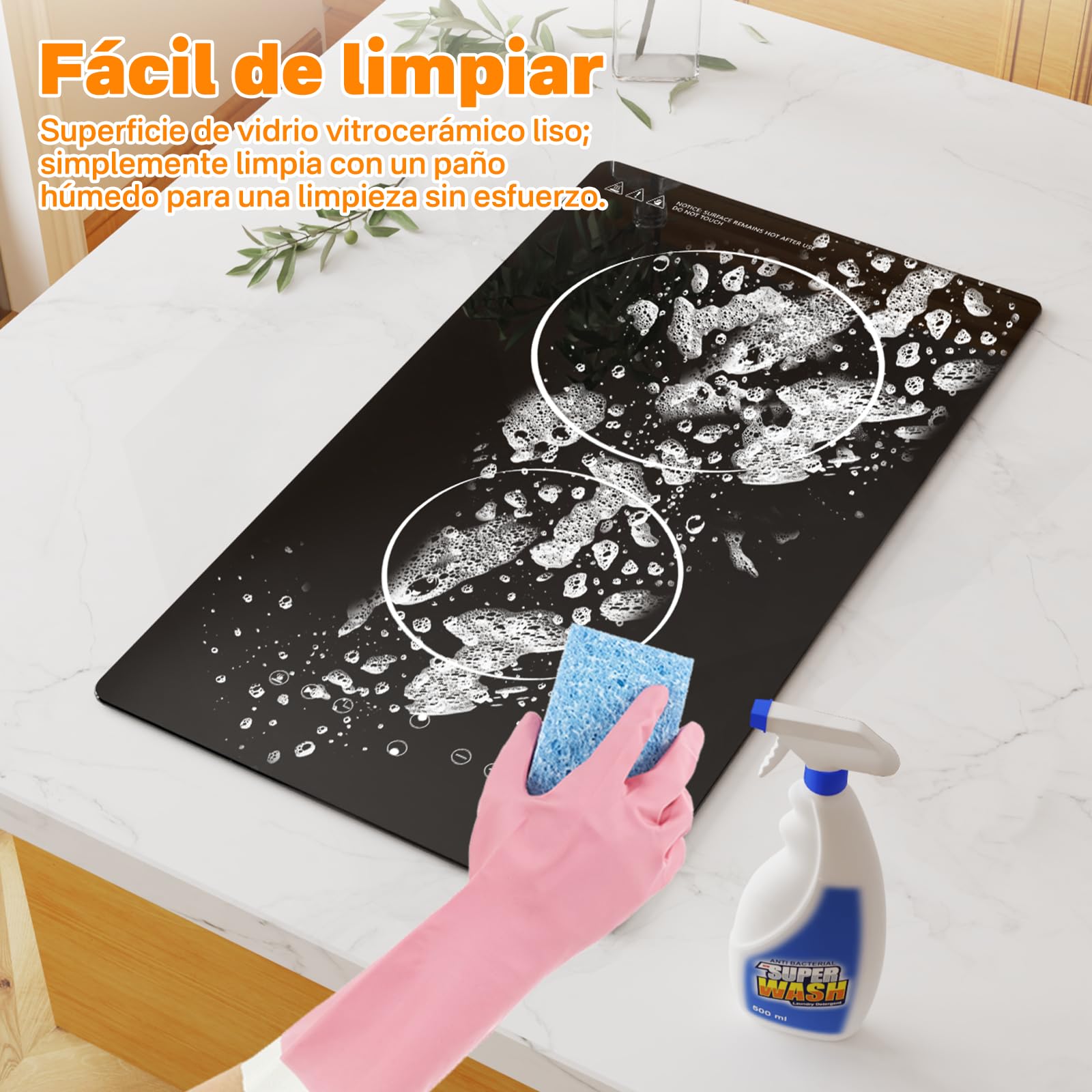 Placa Vitrocerámica 2 Fuegos 3000W Control Táctil Empotrable y Sobremesa