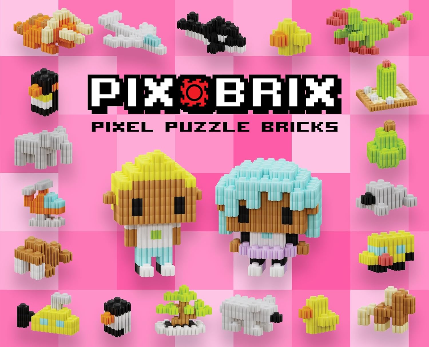 Pix Brix Pixel Art Puzzle Bricks Bucket – 1,500 Piece Pixel Art Kit with 12 Colors, Dark Palette – Interlocking Building Bricks, 2D and 3D Builds – Stem Toys, Ages 6 Plus