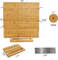 Vista 4 de Iswabard Tabla de bloqueo de 13 x 13 pulgadas para ganchillo con 15 varillas de acero inoxidable, tabla de bloqueo de ganchillo, cuadrado de bambú
