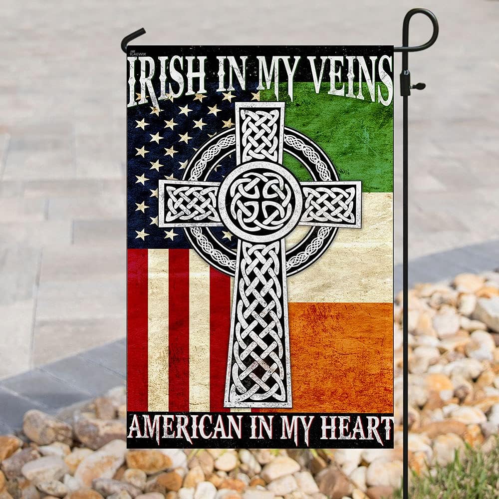 Flags-Irish In My Veins - American In My Heart Flag, House Flag (29.5" x 39.5")-USA House Garden Flags Premium Polyester-Decorative Outdoor Flags