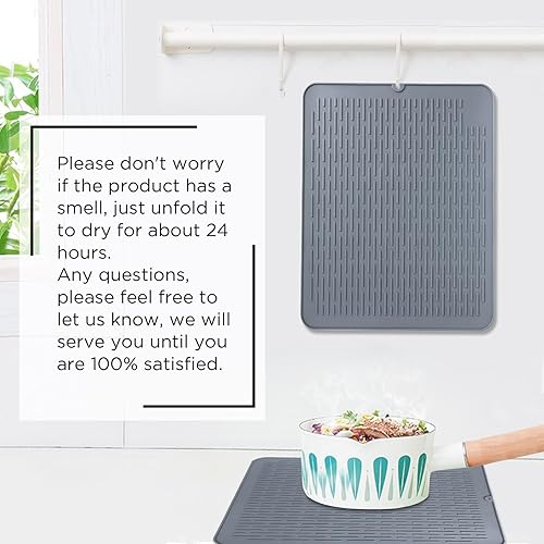 Miniatura 7 de SOSMAR Tapete de secado de silicona, tamaño XL de 23 x 18 pulgadas, tapete de secado de platos, tapete escurridor de platos grande para encimera de