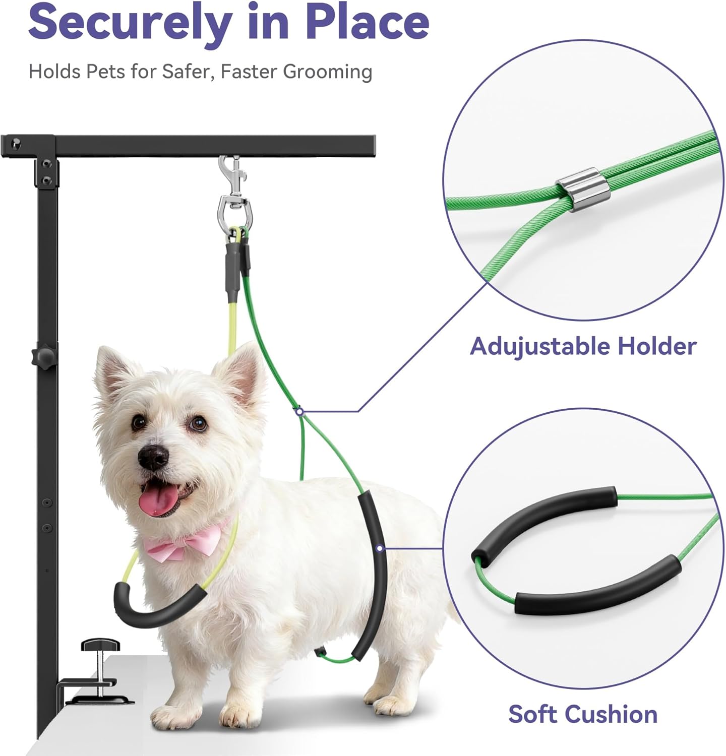 niffgaff Adjustable Dog Grooming Arm with Clamp, 26″–40″ Height, XS Hammock with Back Buckle, No-Sit Grooming Restraint for Small Cats & Dogs