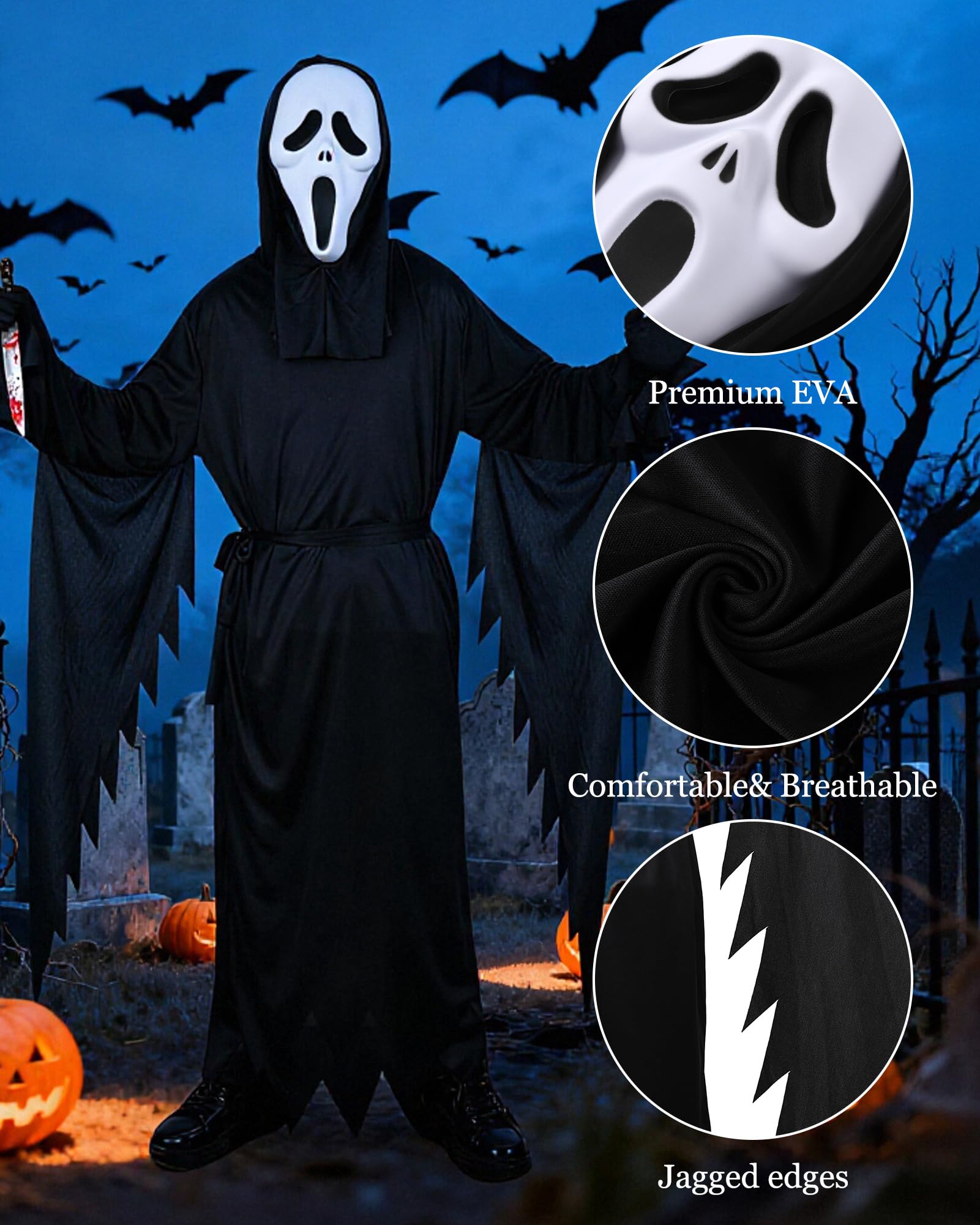 Dtiaagto Scream Ghost Face Kids Costume Gloves Boys Girls Halloween Horror Fancy Dress Outfit 12-14 Years - Image 4