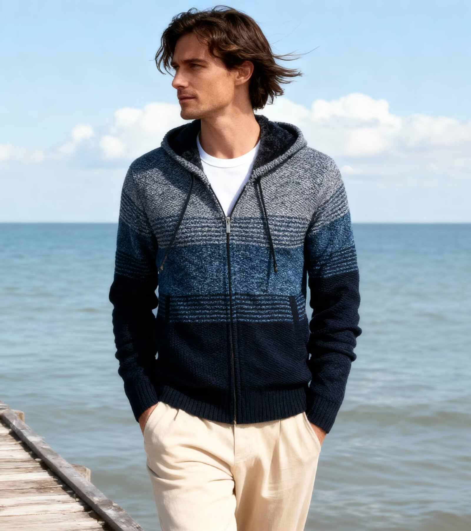 Herren Hoodie mit Kapuze Pullover Pulli Strick-Sweatshirt-Strickjacke-Cardigan, Freizeit-Winter-Kapuzen-Pulli-Strick-Jacke, Fleece-Innenseite Outdoor Herren Kapuzenjacke für Hoodie