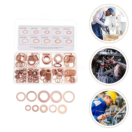 Miniatura 8 de AUTSUPPL 200pcs Copper Sealing Washer Flat Gasket Set Flat Copper Washers Assortment Kit with Storage Box for Industrial and Automotive Use