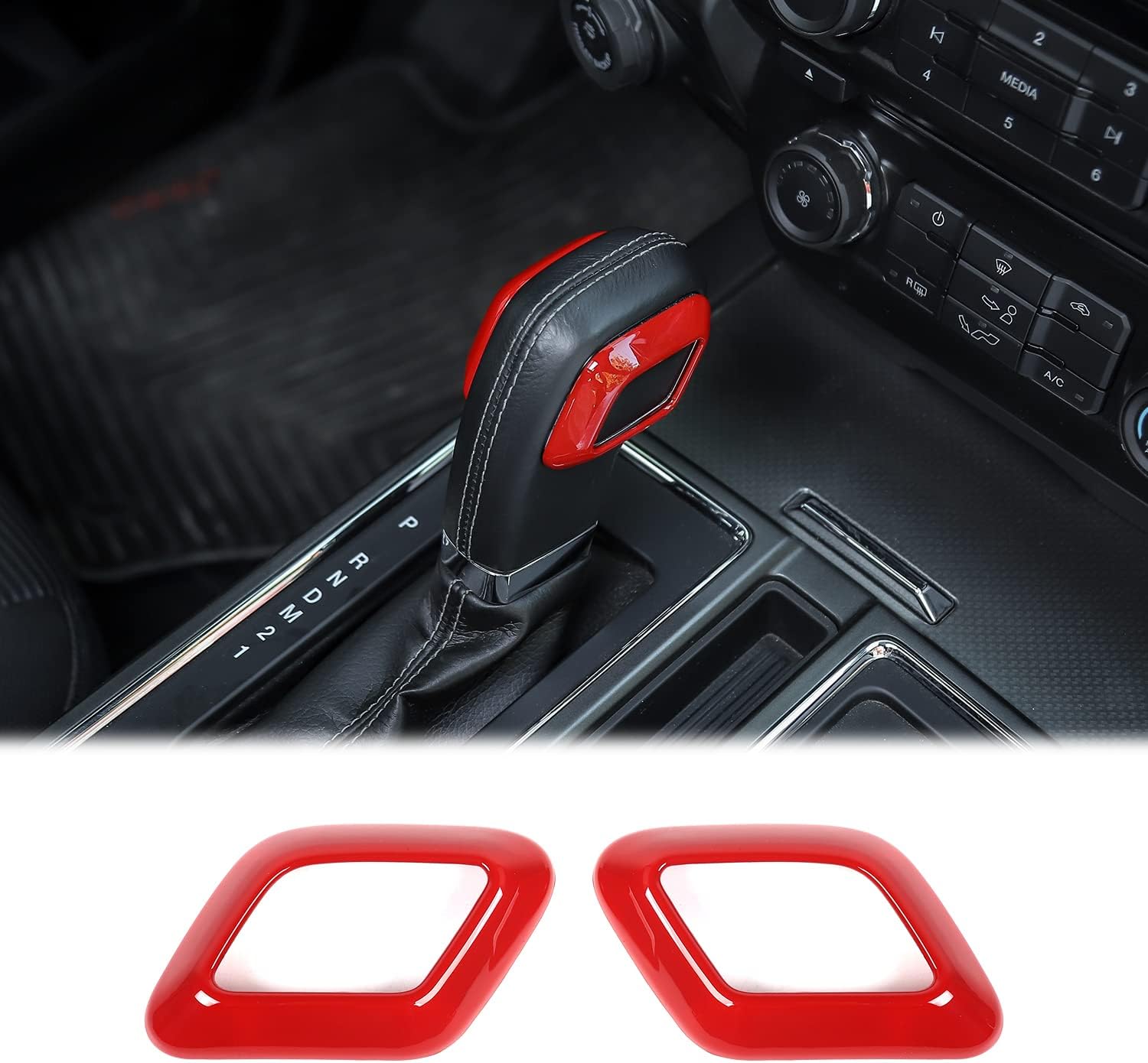 Voodonala Carbon Fiber Black Gear Shifter Head Deacorative Trim for Ford F150 2015 2016 2017 2018 2019 2020(ABS,2Pcs)