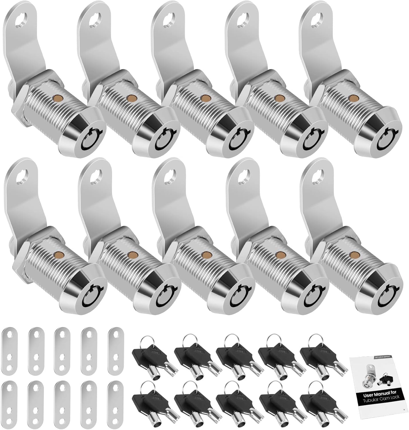 10 Pack Lock with Keys, RV Storage Locks, 7/8” Tubular Cam Lock