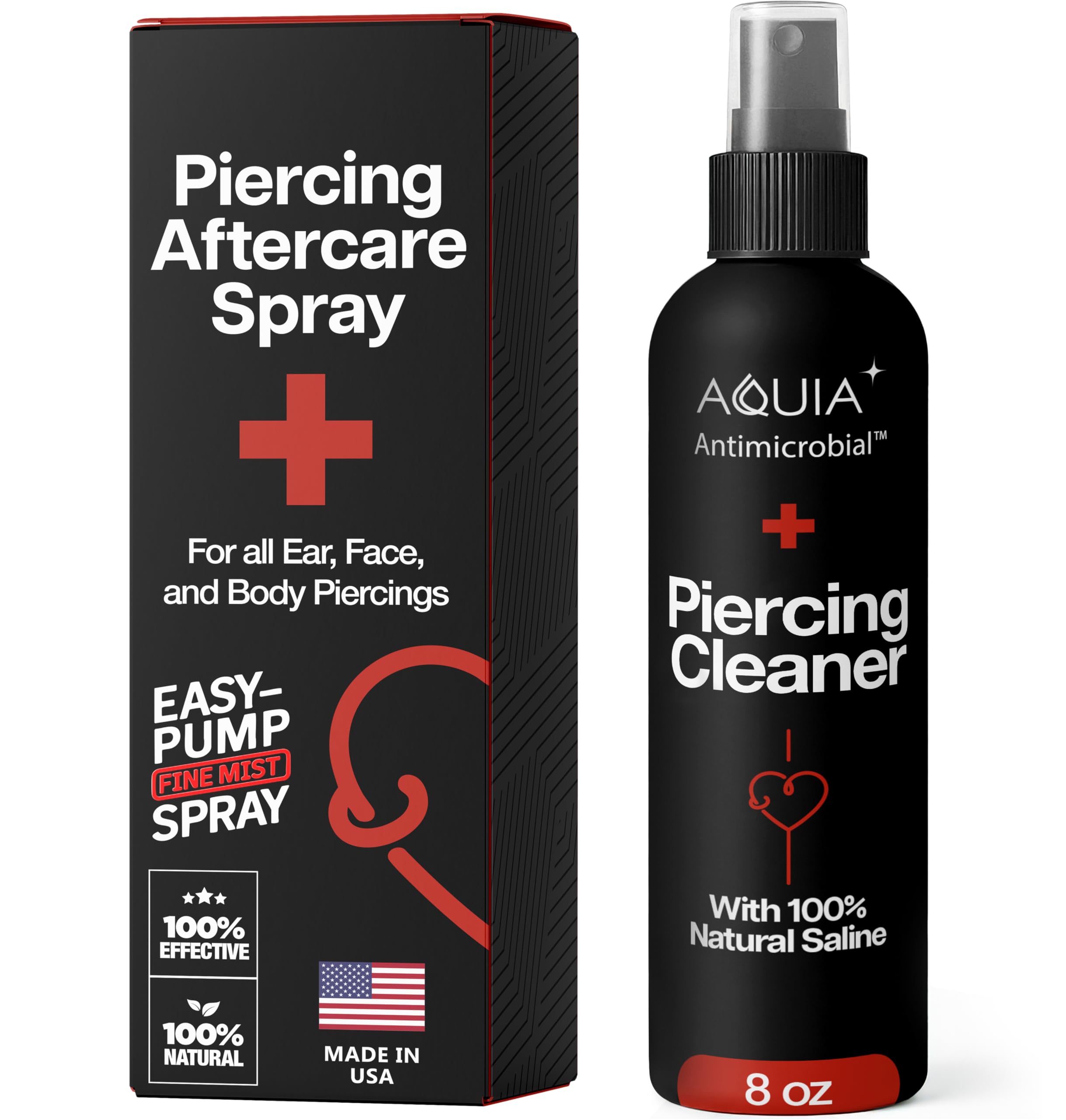 Piercing Aftercare Spray | Ear Piercing Cleaner 8oz | Saline Spray for Piercings; Saline Solution for Piercings; Aftercare of Pierced Ear, Septum, Belly, Nose, Body; Pierce Cleaner Salt Mist Solution - 1