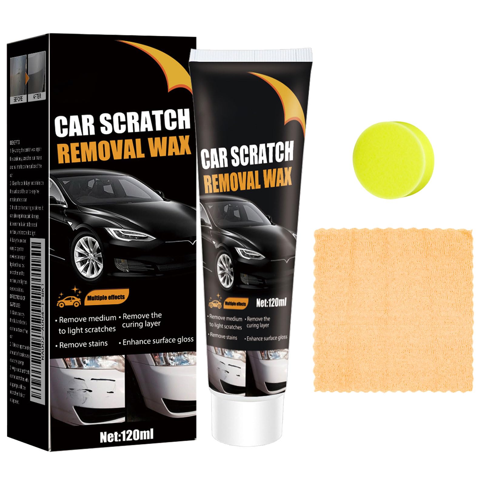 Toivize Kratzer Entferner Auto Set, Politur Auto Kratzer Entfernen, 3-in-1 Autolack Kratzerentferner Mit Tuch & Schwamm, Autopolitur Kratzer Entfernen, Car Scratch Remover, 120ML