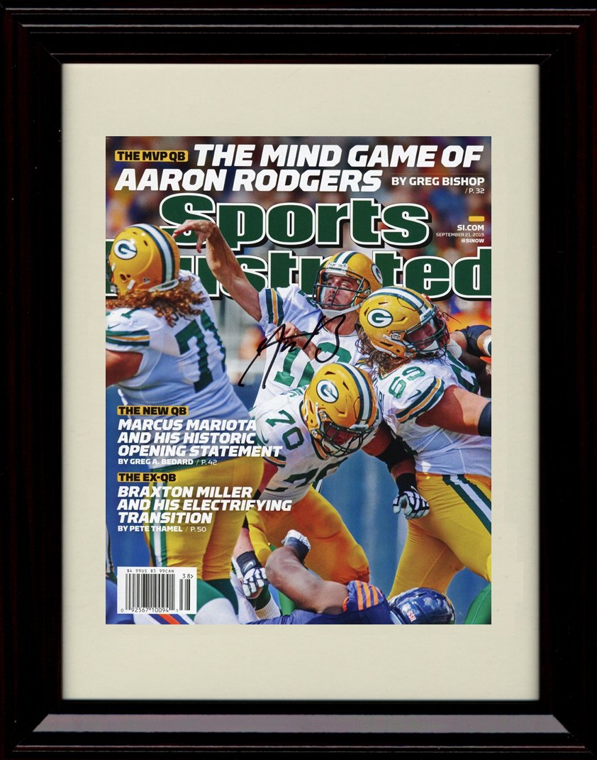 Amazon.com: Framed Aaron Rodgers Sports Illustrated Autograph Replica Print  - Mind Game : Sports & Outdoors