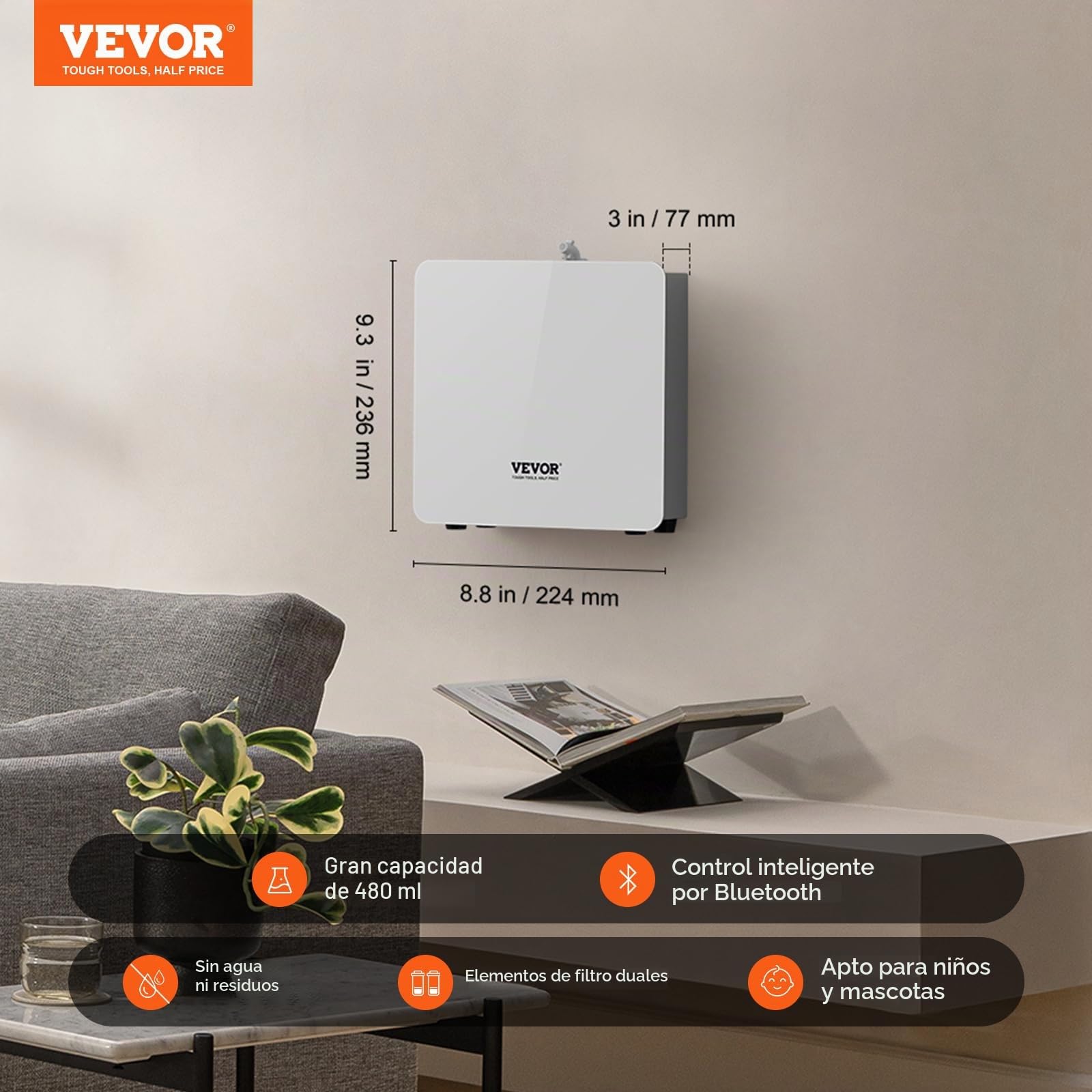 VEVOR Máquina de Aire Perfumado, Difusor de Aceites Esenciales Inteligente Bluetooth 480ML, Difusor de Perfume Sin Agua Aire Frío, Máquina de Difusión de Aromaterapia para Hogar, Oficina, Hotel, SPA