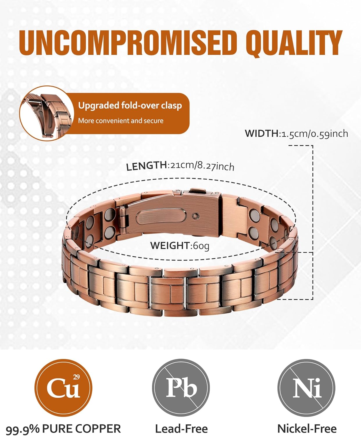 Jecanori Pure Copper Bracelet for Men, Upgraded Magnetic Bracelets for Men with 3500 Gauss Magnets, Mens Pure Copper Bracelet - Image 2