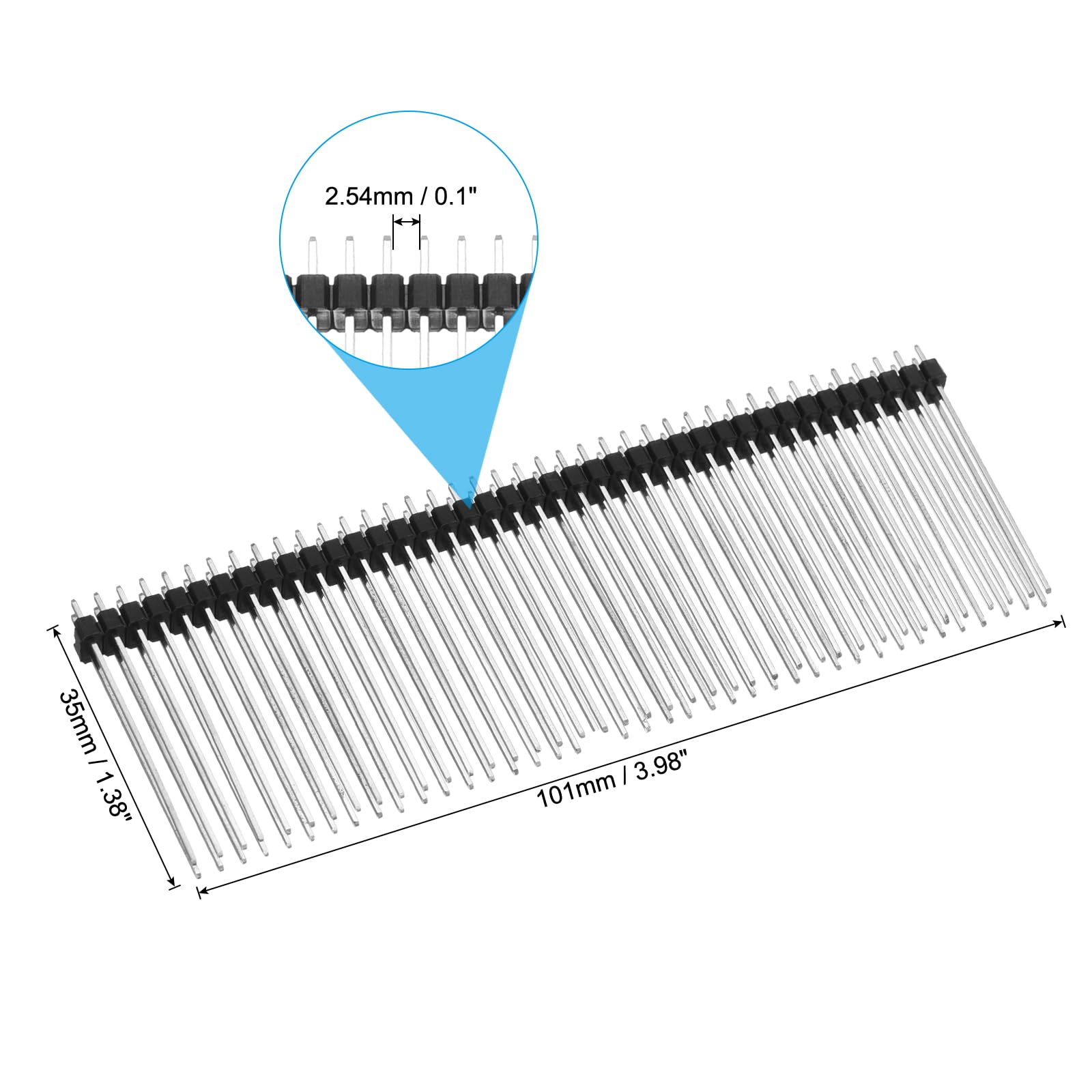 PATIKIL DIP Pin Header Double Row 40P 35mm Pin Length Copper Plated for PCB Pack of 5, Black, 2.54mm - Image 2