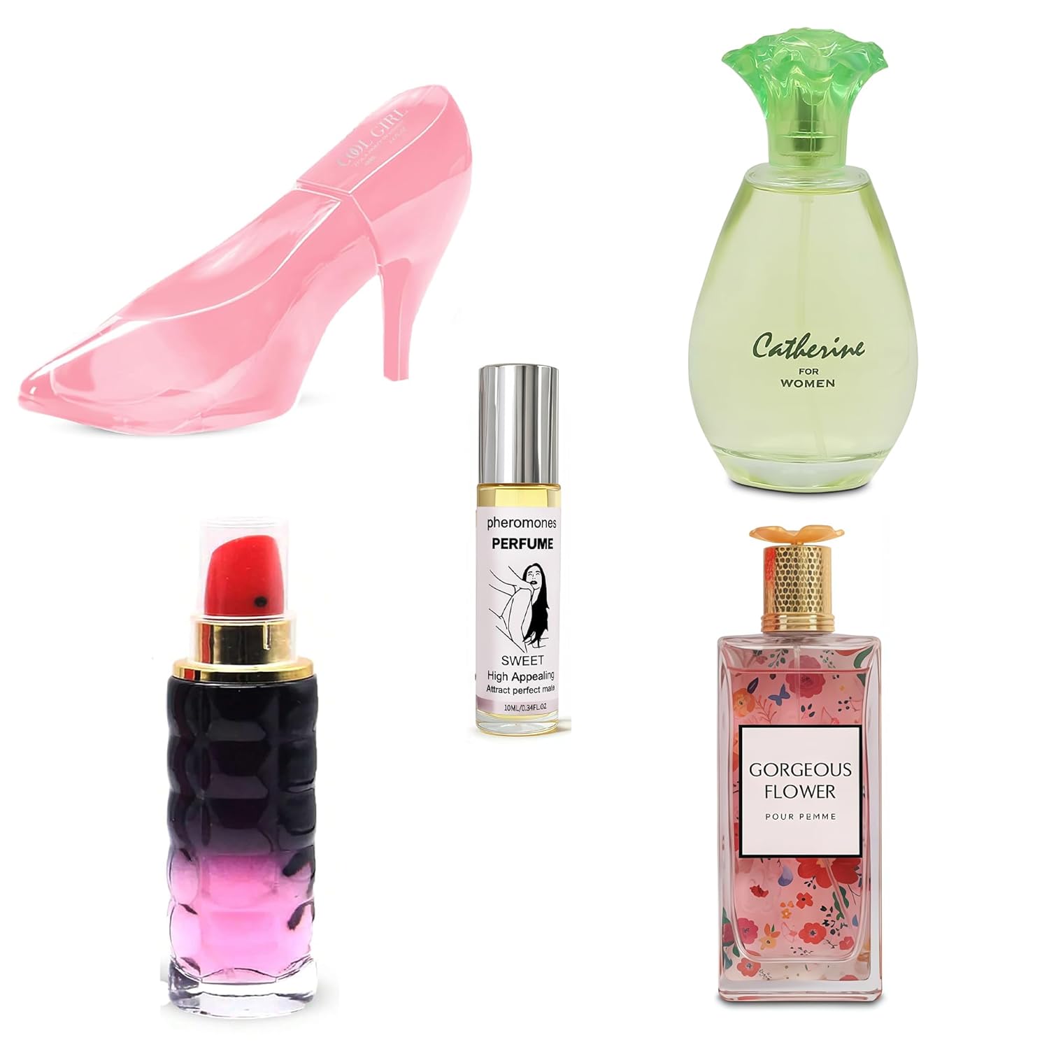 AFLUXE 4-Piece Women's Perfume Set with 10ml Rollerball, EDP Collection, Variety of Fragrances,Long Lasting Fragrance (Catherine/Kiss Me/Gorgeous Flower/COOL GIRL-Pink)