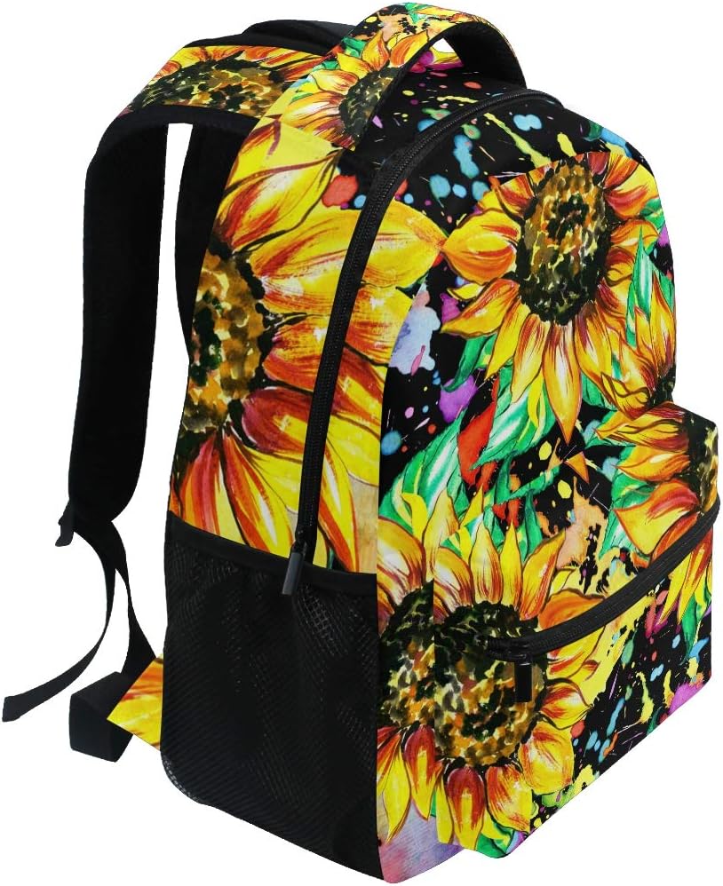 ALAZA Watercolor Sunflower Painting Stylish Backpack Purse for Women Girls Kids Student Personalized Laptop iPad Tablet Travel School Bag with Multiple Pockets