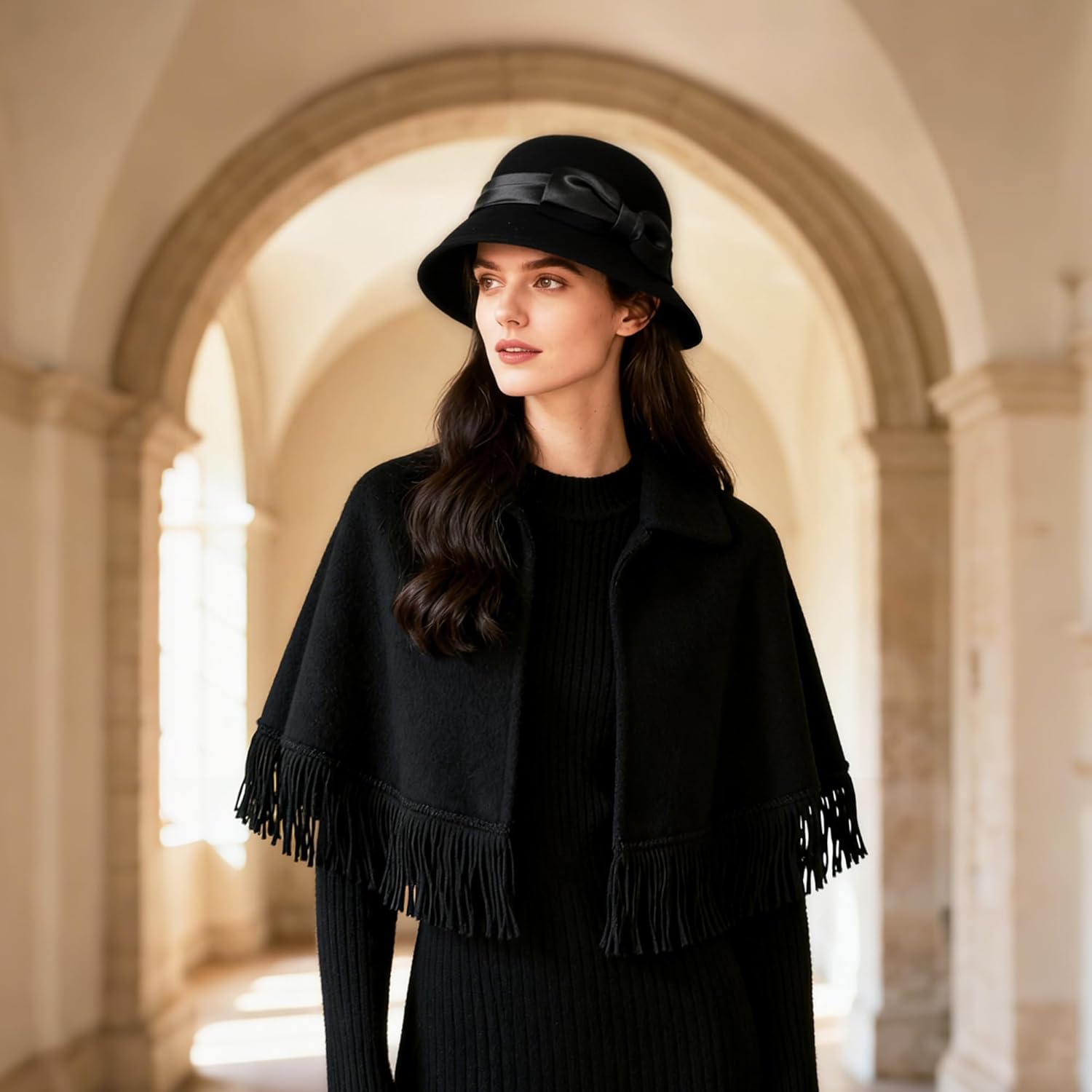 HH HOFNEN Women Cloche Felt Hat Winter Wool Bucket Hat Vintage Fedora Bowler Hat