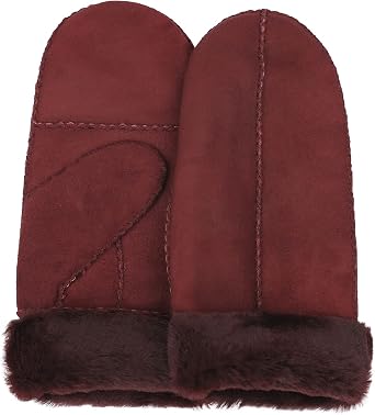 Surblue Womens Winter Sheepskin Suede Mittens Leather Fur Premium Shearling Lambskin Lambswool