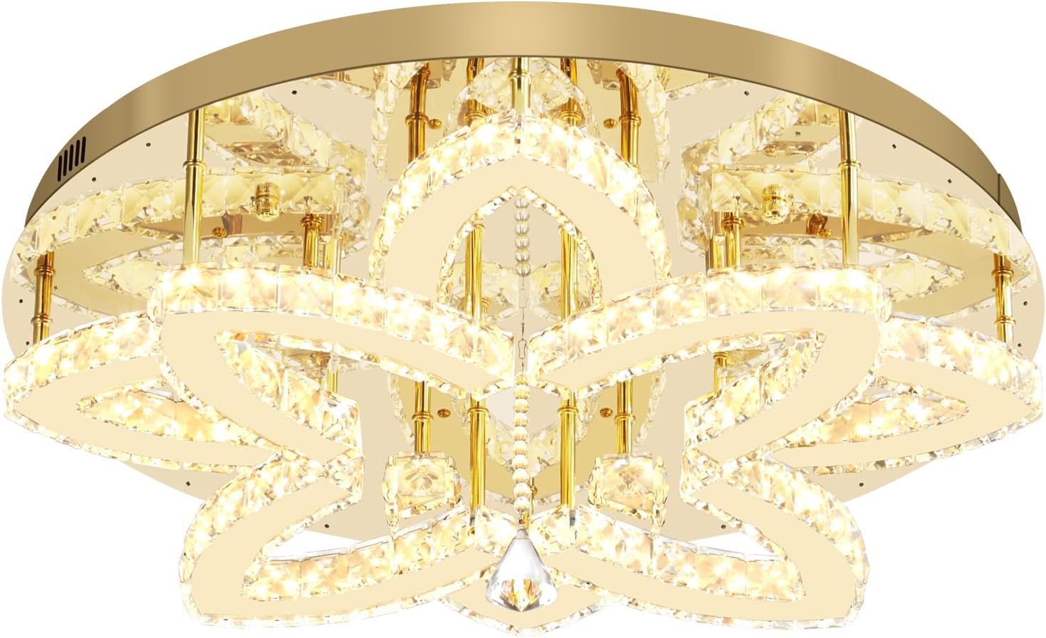 Dia 24" Modern Crystal Chandeliers Gold Chandelier LED Flush Mount Ceiling Light for Living Room Dining Room Bedroom Foyer Entryway LED Dimmable 2700-6000K