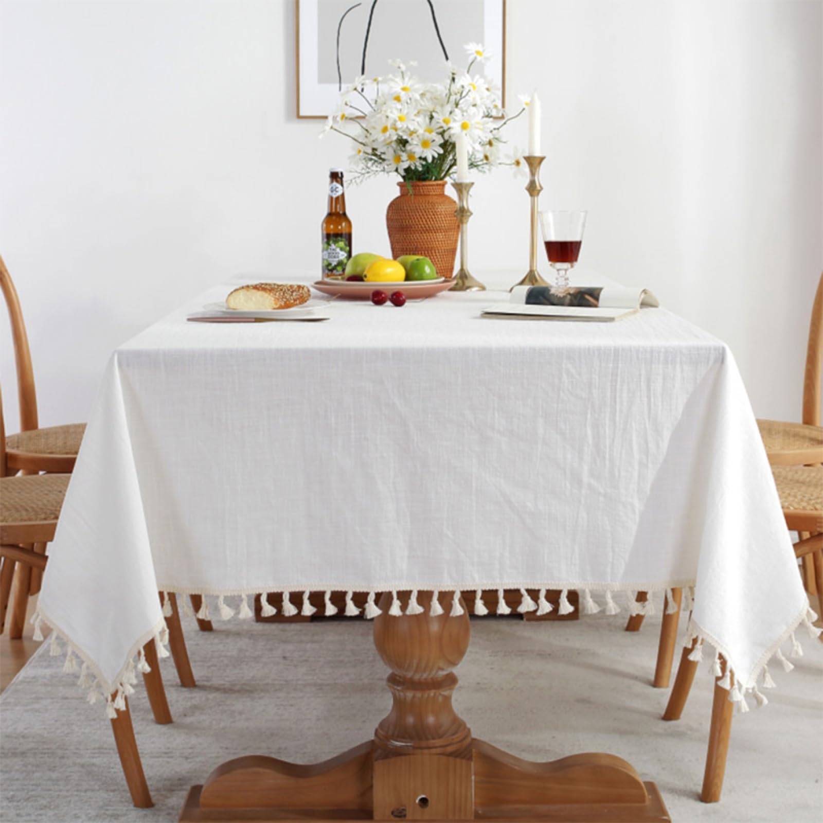 Tovaglia rettangolare in cotone e lino, 90 x 90 cm, versatile, stile country, per cucina, buffet e decorazione da campeggio all'aperto.