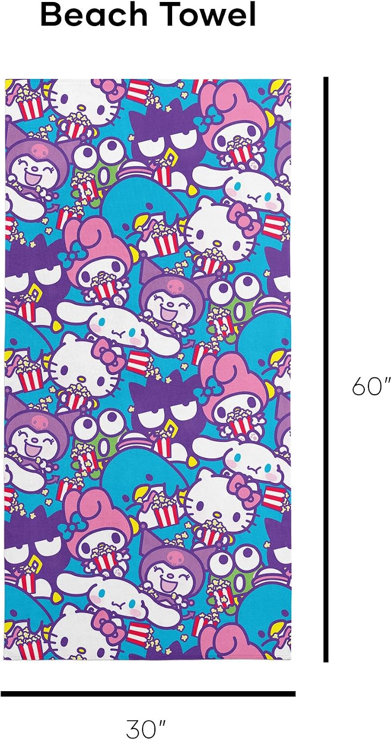 Northwest Hello Kitty Microfiber Beach Towel, 30" x 60", Popcorn Party