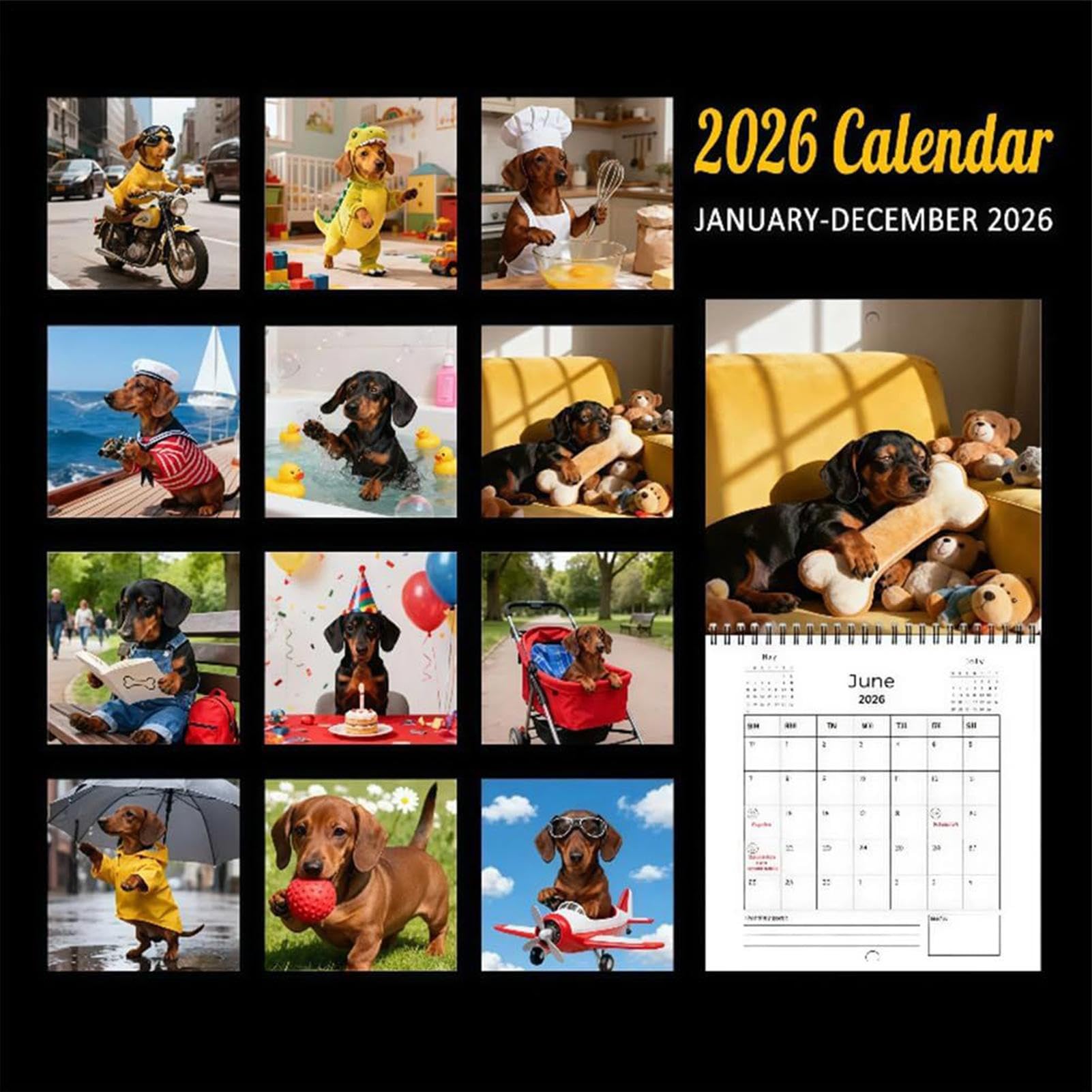 Calendario De Pared 2026 Planificador y Organizador Mensual para Perros con | Planificador De Pared Para Fechas Vacaciones Decoración Hogar Oficina Escritorio Aula