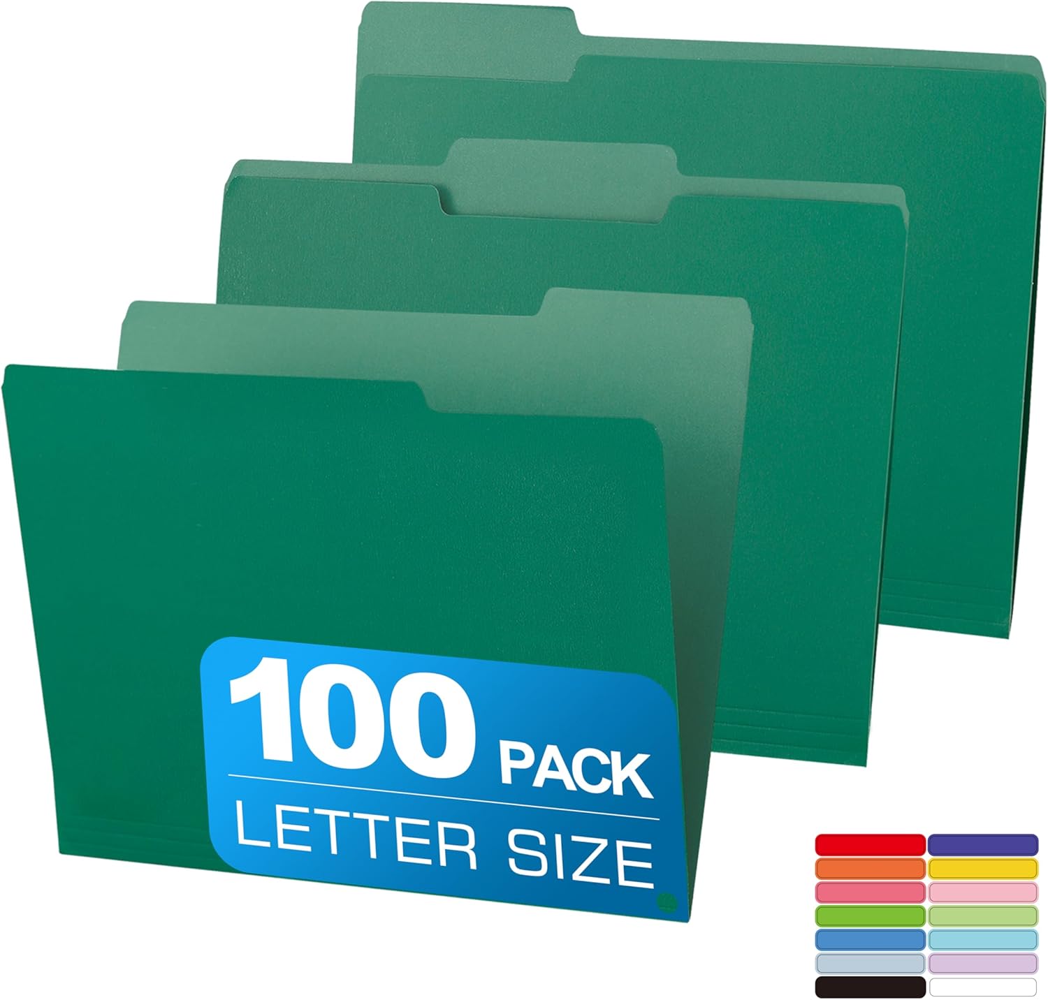 100 Packs Colored File Folders,Green File Folders,Two Tone Color File Folder 8.5 x 11 Inch,1/3 Cut Tabs Letter Size,Manila File Folders for Office,School and Home,Organization