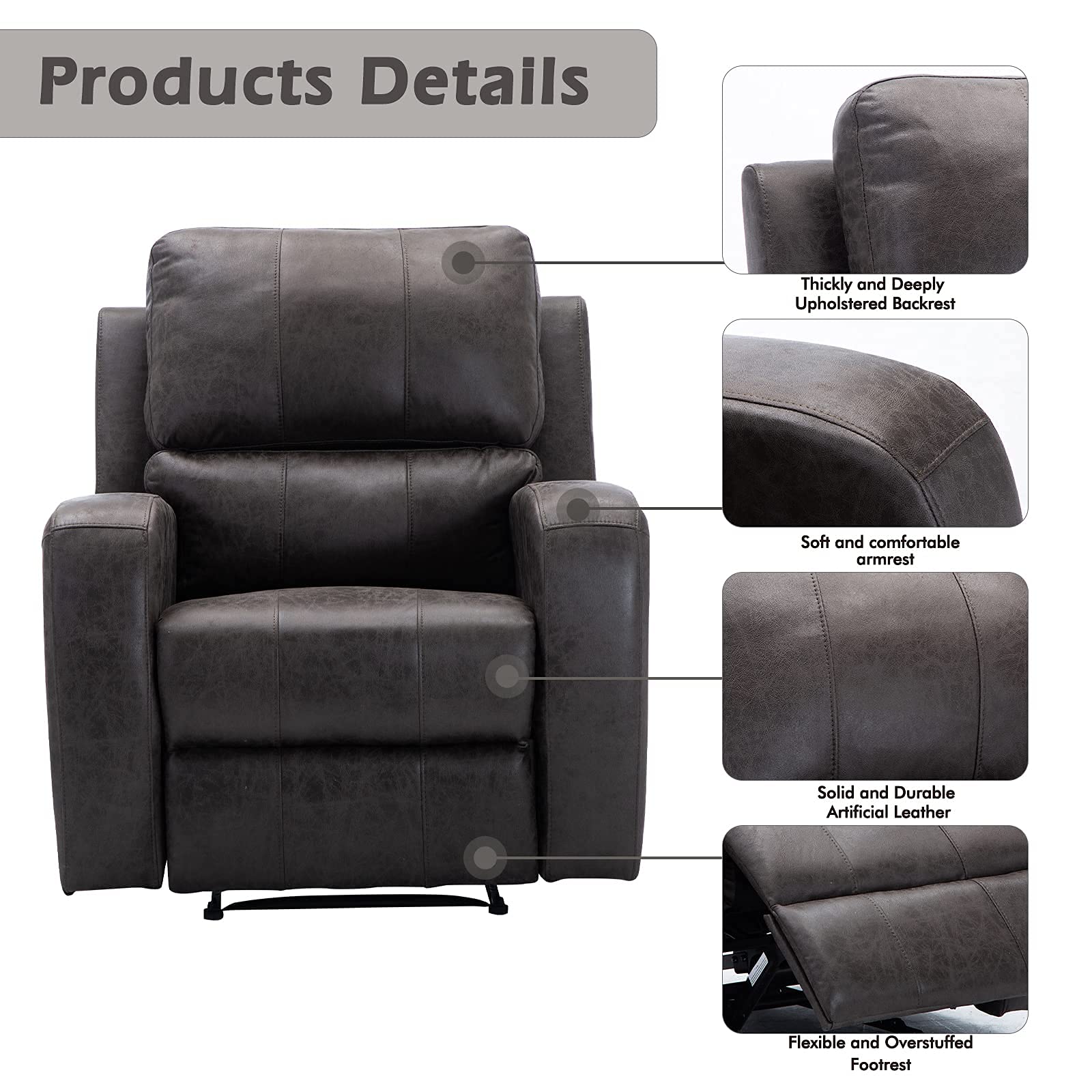 Bonzy Home Power Recliner Chair Air Suede Overstuffed Electric Faux