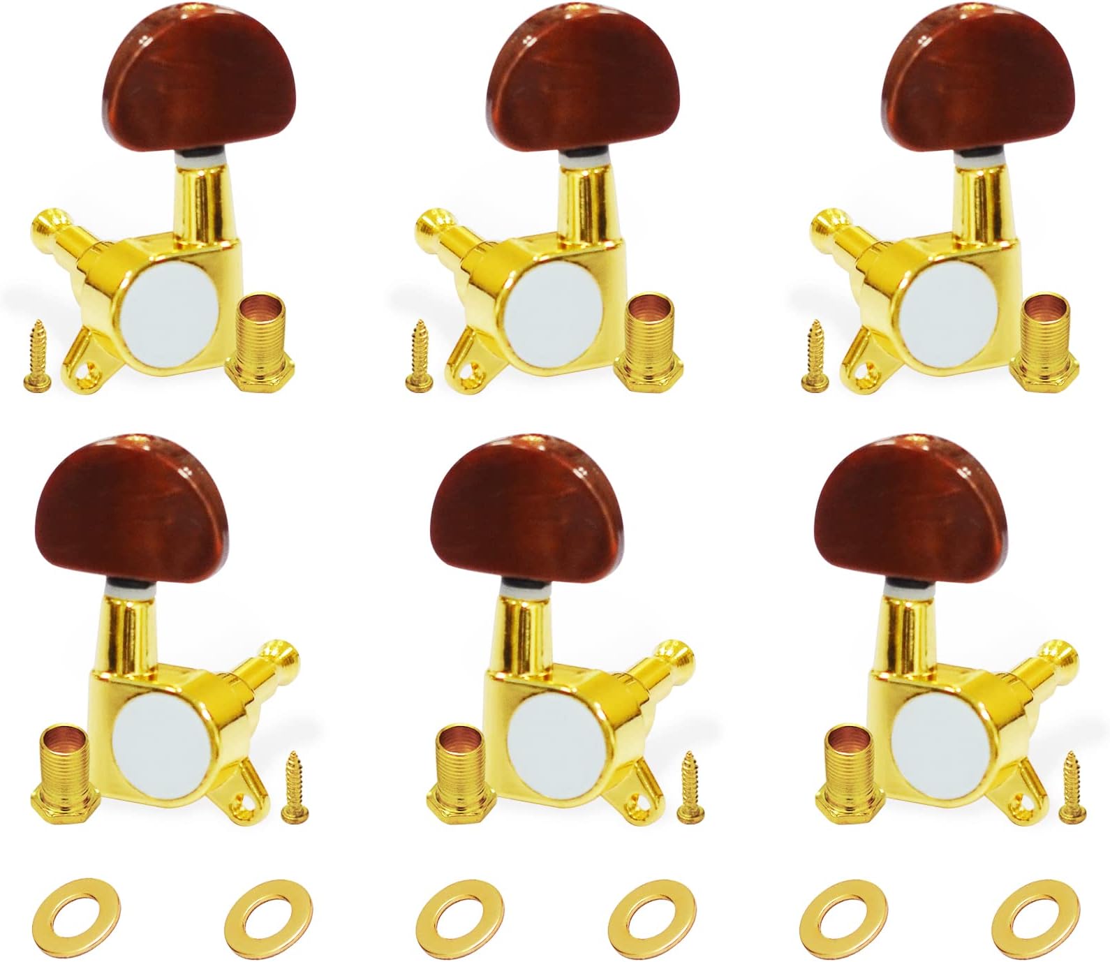 SAPHUE6 Pieces 3L3R Guitar tuner pegs, Big Oval Button Sealed-gear String Tuning Peg Tuner Machine Head for Acoustic Electric Guitar (Gold)