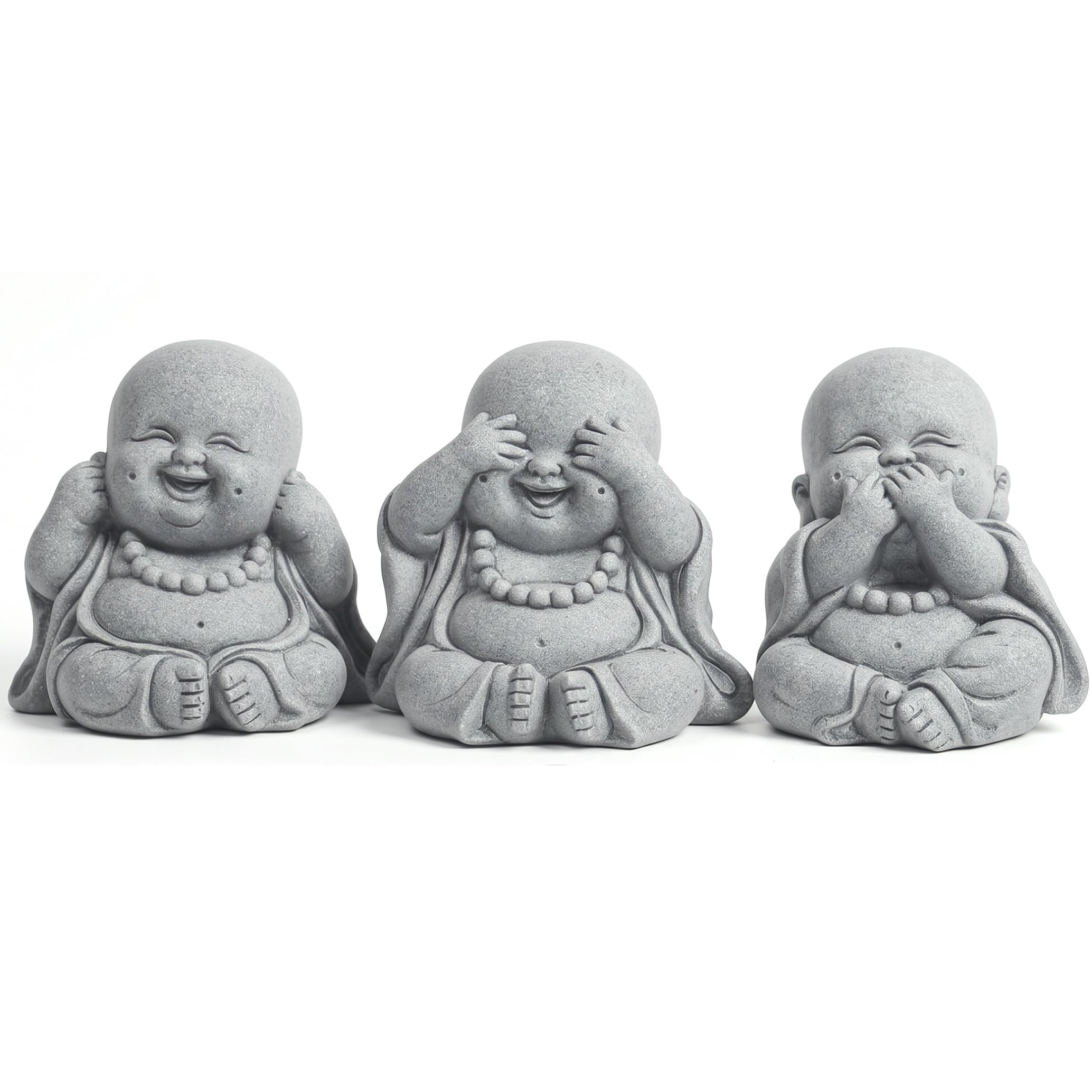 Xoeryoy 3 Pack Buddha Statue, Handcrafted Baby Buddha Decor Laughing Feng Shui for Garden Bonsai & Indoor Zen Spaces, 3 inch