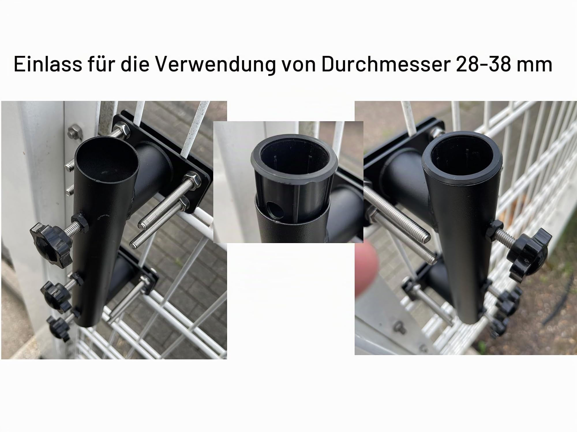 QUICK STAR Balkonklemme für Sonnenschirme, 28-38mm Durchmesser, Schwarz, Geländer- und Wandmontage Sonnenschirmhalter