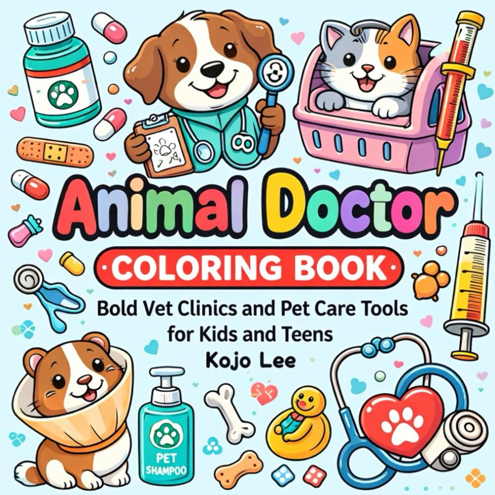 Animal Doctor Coloring Book: Bold Vet Clinics and Pet Care Tools for Kids and Teens