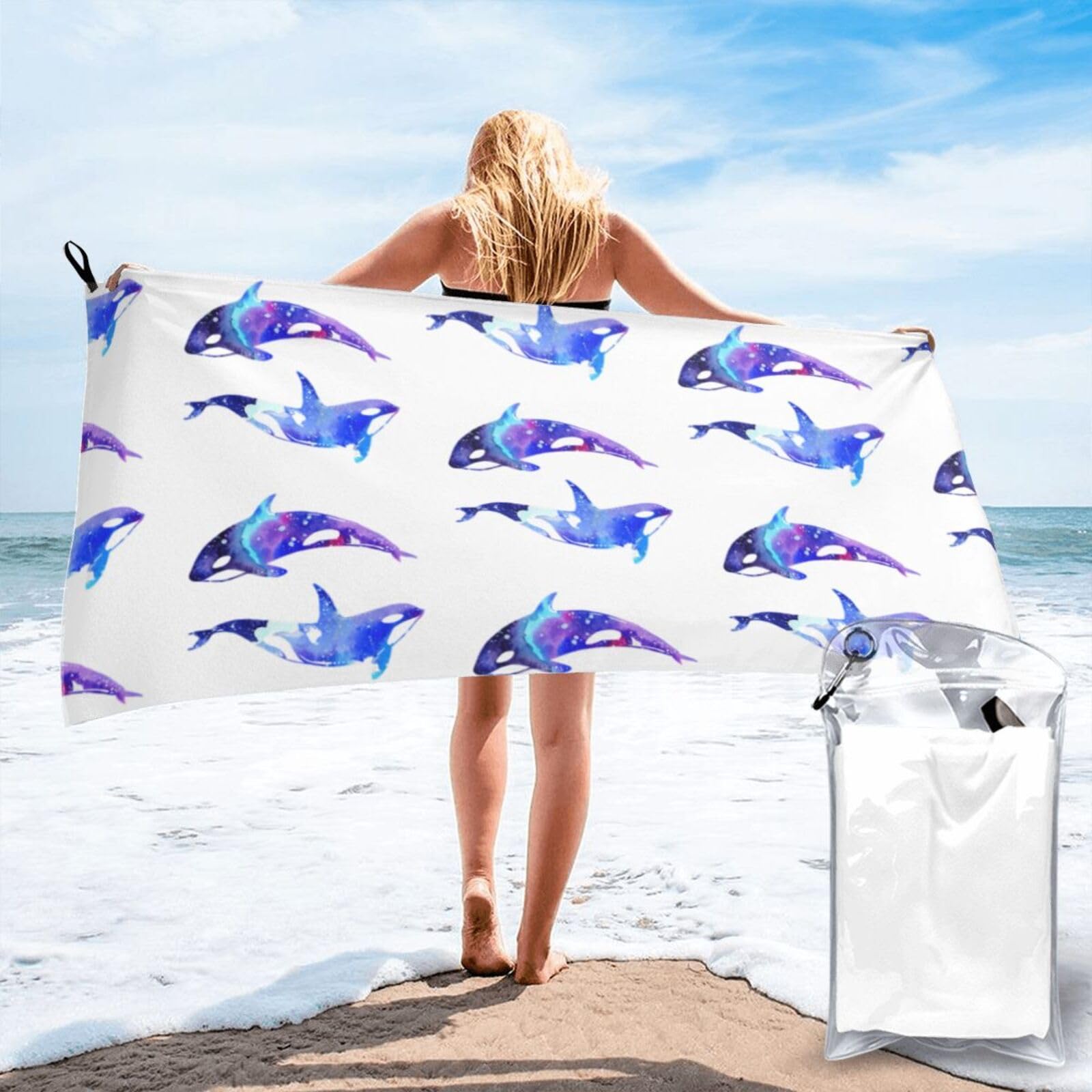 KAPPTYY Orca Killer Whale Print Quick Dry Towel Bath Shower Beach Wrap For Gym Vacation Adults