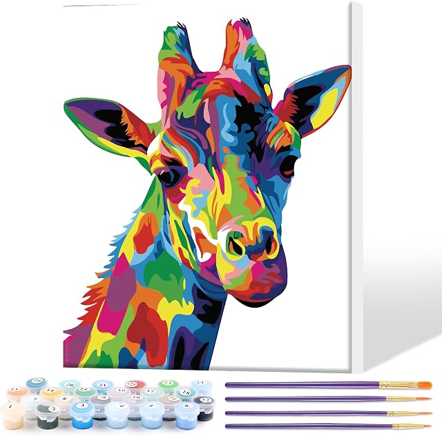 Toudorp Paint by Numbers Kits 40cm x 50cm Canvas Oil Painting for Adults and Kids DIY Acrylic Painting with 3X Magnifier, Acrylic Paints and Brushes - Giraffe (Wooden Frame)