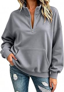Sweatshirts for Women Trendy Oversized Quarter Zip Fall Mock Neck Pullover
